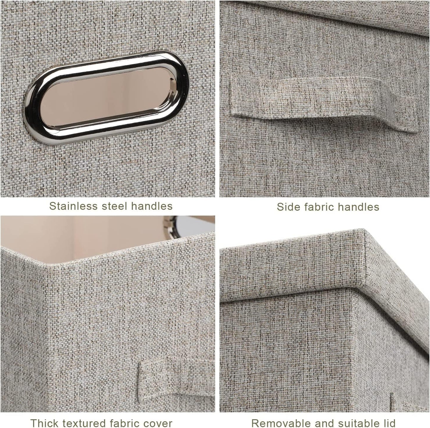 Medium 15" 21 Quart Collapsible Stackable Storage Bins with Lids, 5 Packs Beige Foldable Fabric Closet Boxes Heavy-duty Linen Cube Baskets Container for Bedroom Office (15 x 11 x 8)