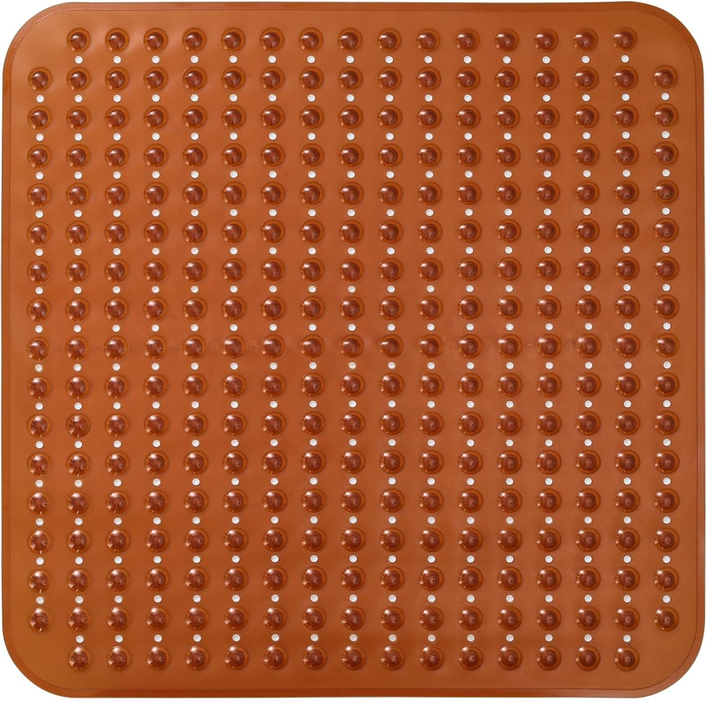 ENKOSI Extra Large Square Non Slip Shower Mat - 31 x 31-inch XL Bathroom Shower Mat - Square Shower Matts for Shower Stall Floors | Secure Suction Cups and Drain Holes (31x31 Clear Brown)
