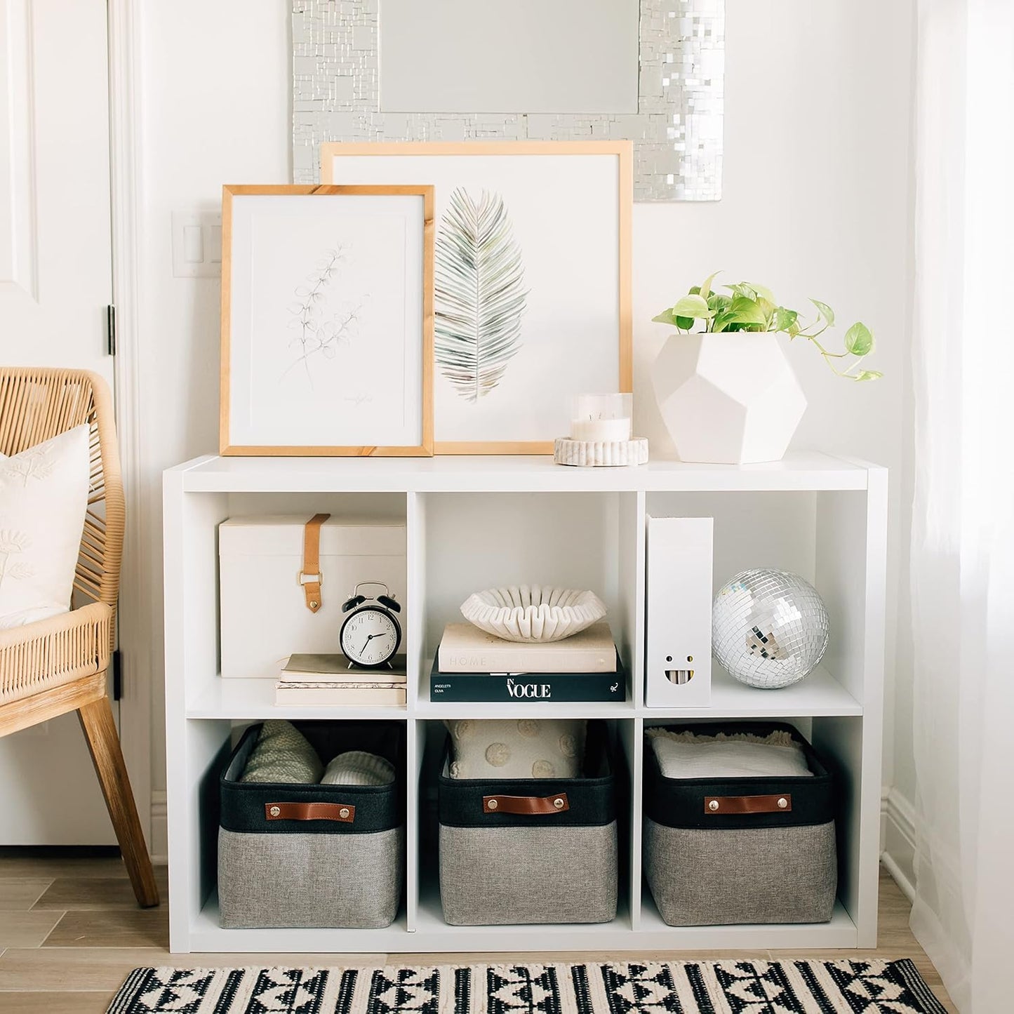 OrganiHaus Large Fabric Storage Baskets for Shelves 3 Pack | 15x11in Closet Storage Bins for Shelves | Clothes Storage Bins for Organizing | Linen Closet Organizers | Fabric Basket, Gray/Black