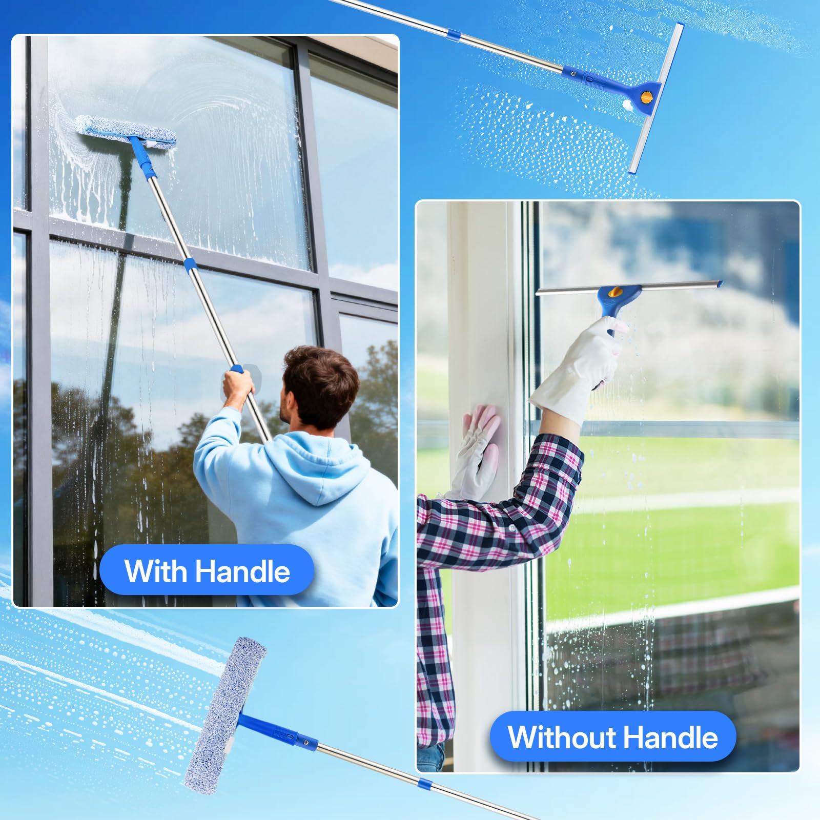 Window Cleaning Kit with Bucket, Squeegee and Scrubber for Home, Commercial