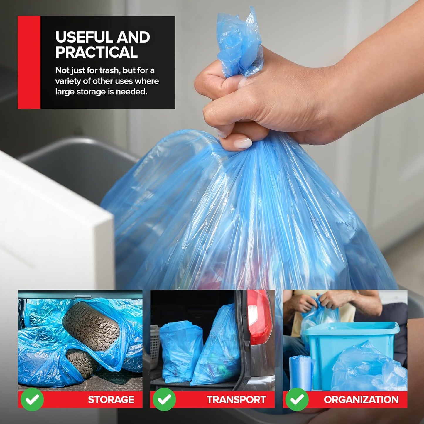 Heavy-Duty Blue Recycling Bags, 60-Pack Blue Garbage Bags For Recycling | 33-Gallon Capacity| Commercial, Industrial or Home Use