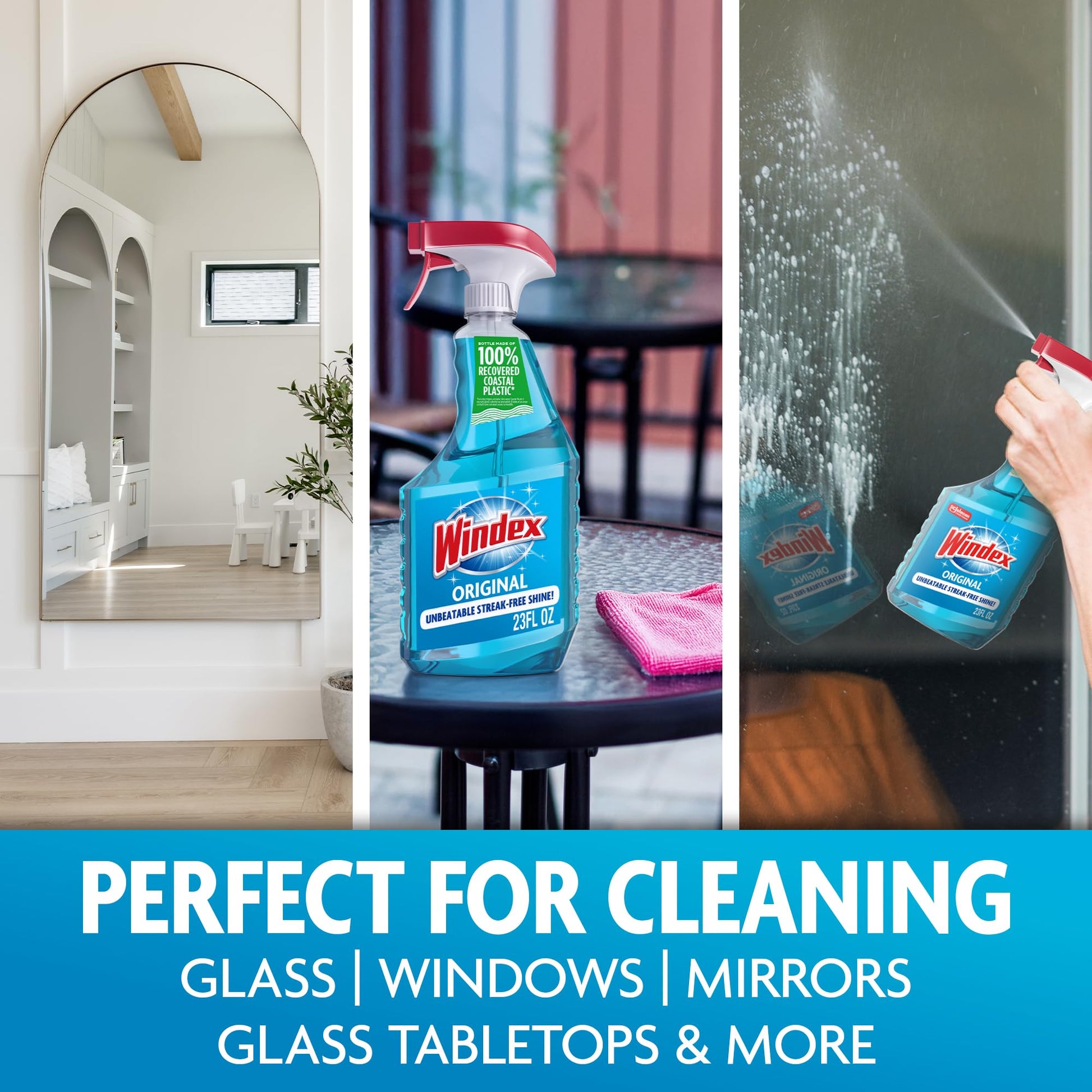 Windex Glass and Window Cleaner Spray Bottle, Packaging Designed to Prevent Leakage and Breaking