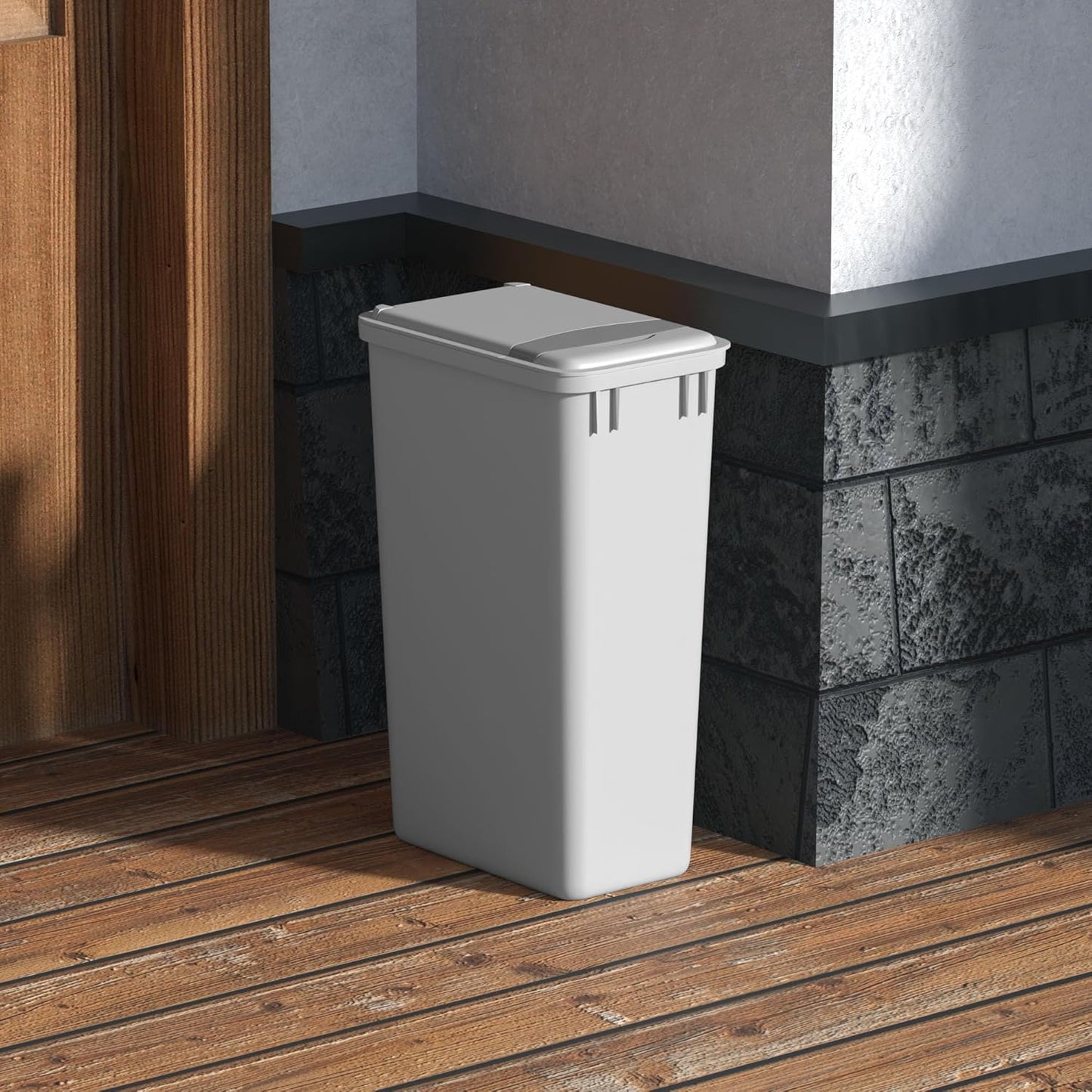 Dowell 50Qt Waste Trash Container, 13Gal, Plastic, Stackable, for Kitchen/Bathroom/Office, Fits Under Sink/Desk (Grey 4000 50 04-2 Pack)