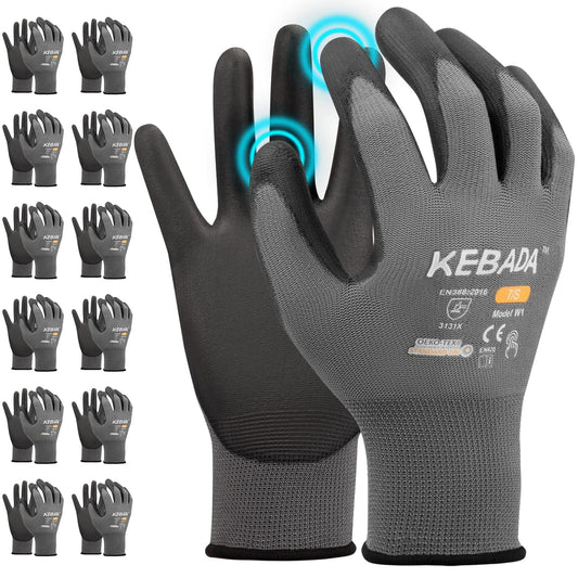 Kebada W1 Work Gloves for Men and Women, PU Coated Safety Gloves with Grip, Touchscreen, Ideal for