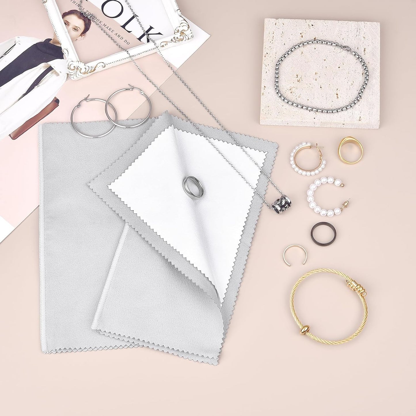 SEVENWELL Silver Polishing Cloth, Jewelry Cleaner Cloth for Sterling Silver Jewelry, Gold, Platinum, Silverware, Diamonds, Gemstones, Coins (20cm Light Grey Silver Cloth)