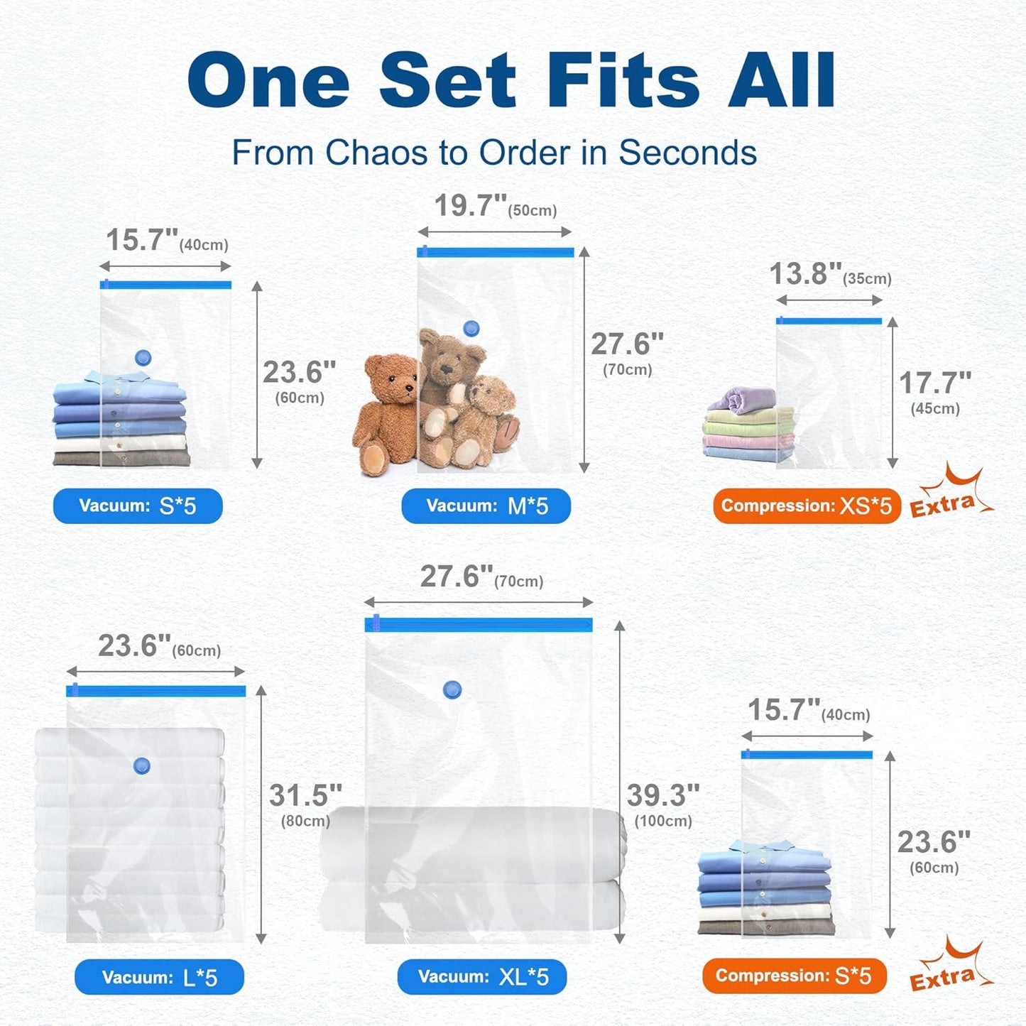 HOUSE DAY 30 Pack Vacuum Storage Bags with Electric Pump, 4 Sizes + 2 Roll-Up (5 Each), Space Saver Vacuum Seal Bags for Clothing, Bedding, Pillows, Travel – Airtight Seal, Reusable & Durable