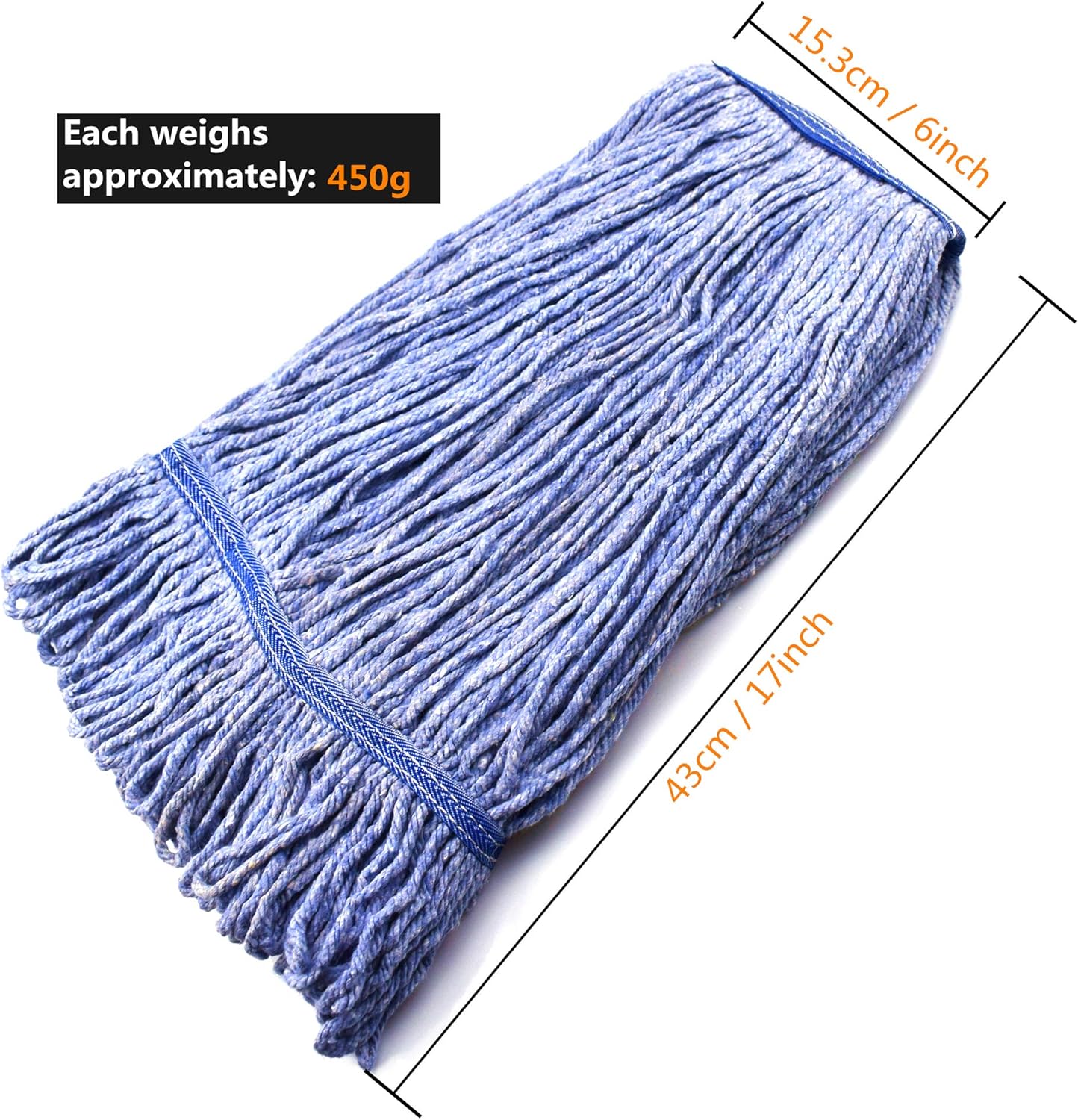 String Mop Heads Replacement Heavy Duty Commercial Grade Blue Cotton Looped End Wet Industrial Cleaning Mop Head Refills (2, Medium)