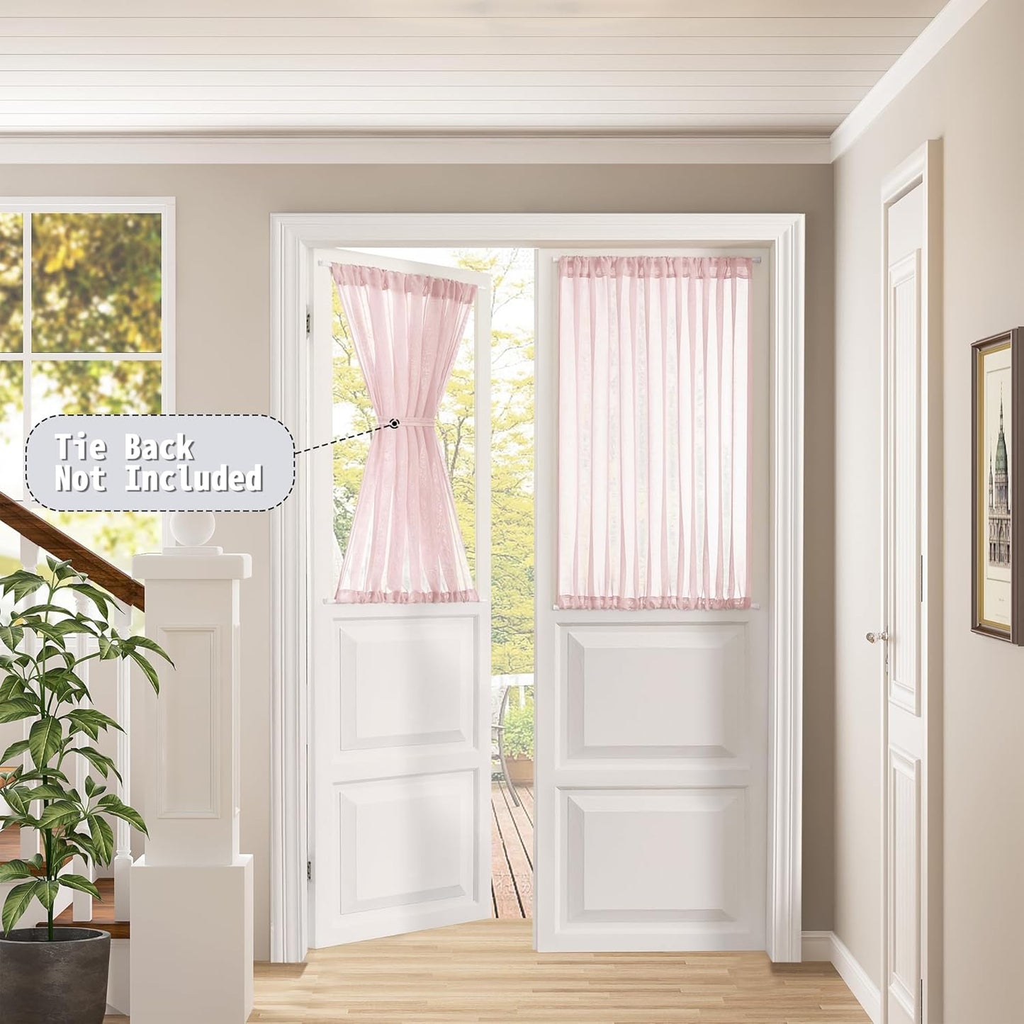 Tollpiz Sheer Door Curtains Closet Linen Textured Curtain Sheers Doorway Light Filtering Voile French Door Rod Pocket Curtains Patio Glass Door, 54 x 63 inches Long, Pink, Set of 1 Panel