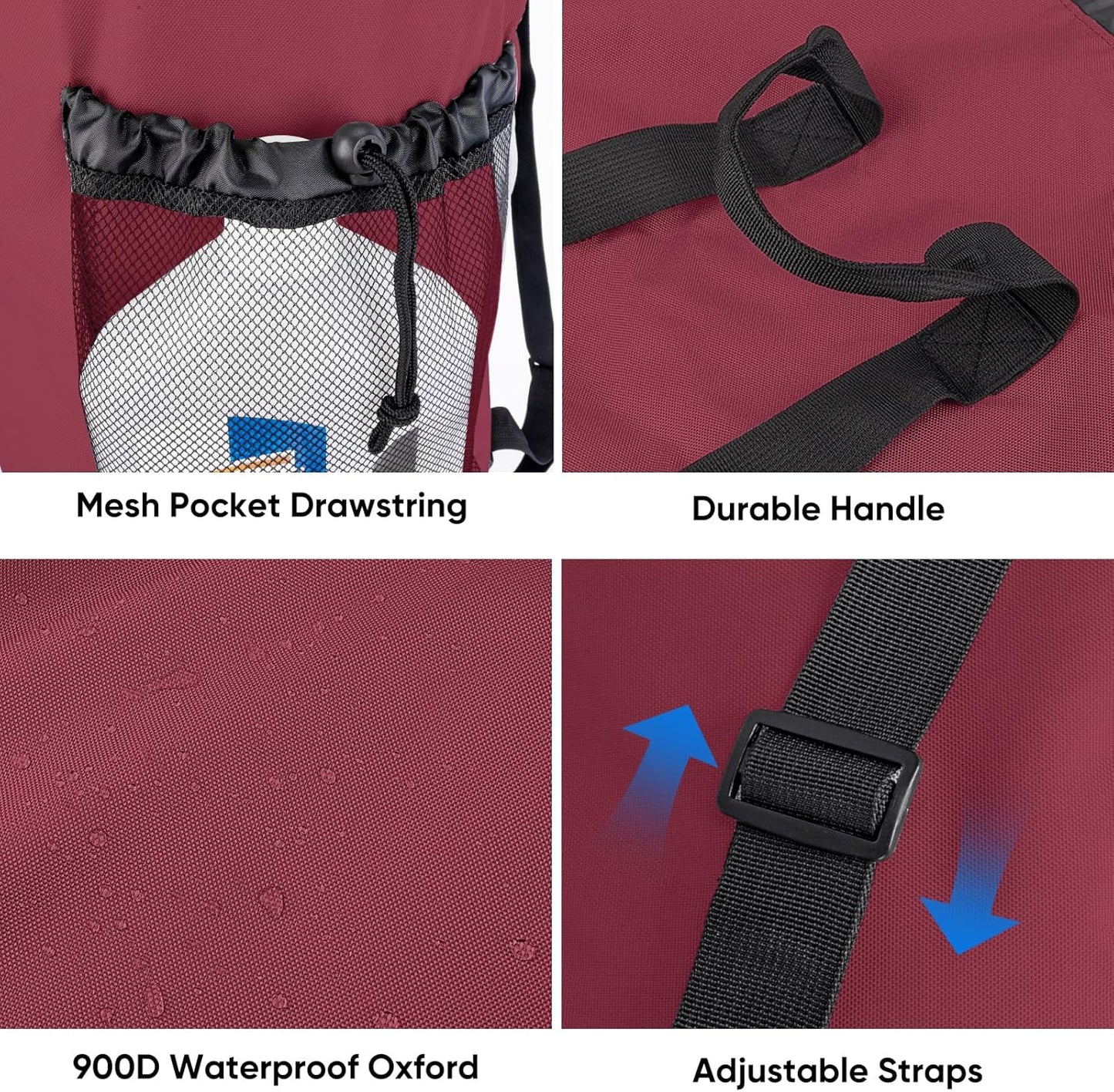 BALEINE 120L Laundry Bag Backpack, 900D Oxford Fabric Large Travel Laundry Bags with Shoulder Straps and 2 Mesh Pockets for College Dorm, Apartment, Laundromat (Red, 120L)