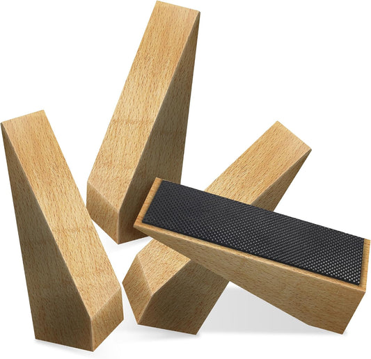 4 Pack Wooden Door Stop - Non-Slip Door Stoppers for Floor - Door Wedges for All Door Types and