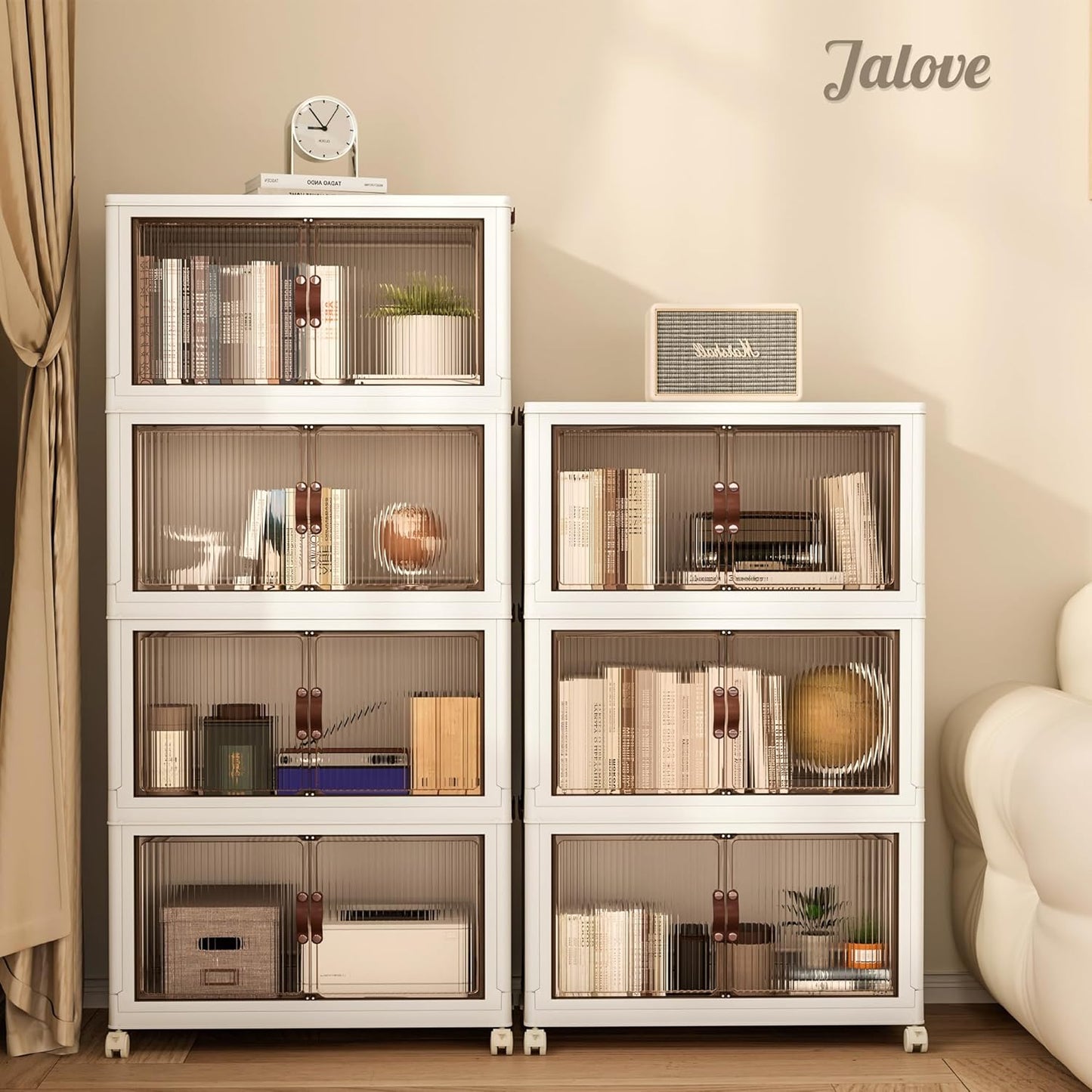 Jalove 30Gal Large Storage Bins with lids, 120QT Plastic Stackable Storage Containers with Wheels, Collapsible Closet Organizer and Storage Drawers,Clothes Organization for Cabinet Home, 1Pack White