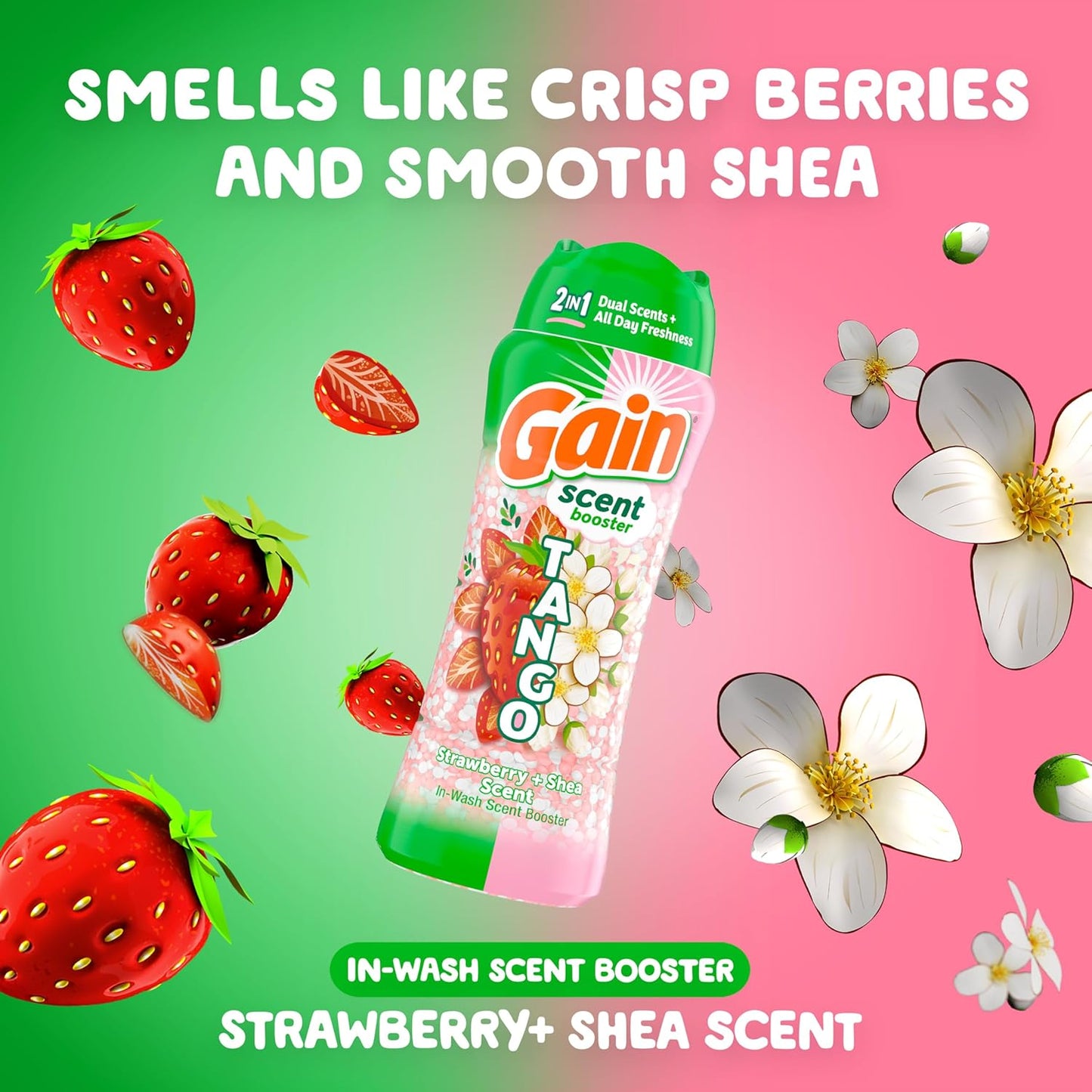 Gain Tango 2-in-1 Laundry Scent Booster Beads, Strawberry and Shea Scent, 21.1 oz, Laundry Beads with Dual Scents Plus All Day Freshness