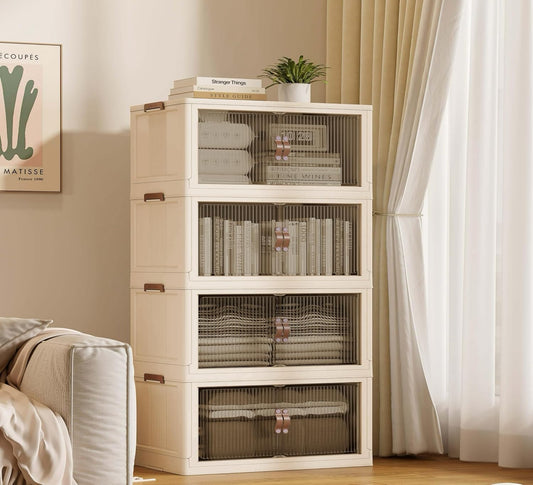 SAILUN 109Gal/434Qt Stackable Storage Bins Folding Collapsible Storage Bins with Lid, Closet Organizers and Storage Box Beige 26" W x 17" D x 56.7" H