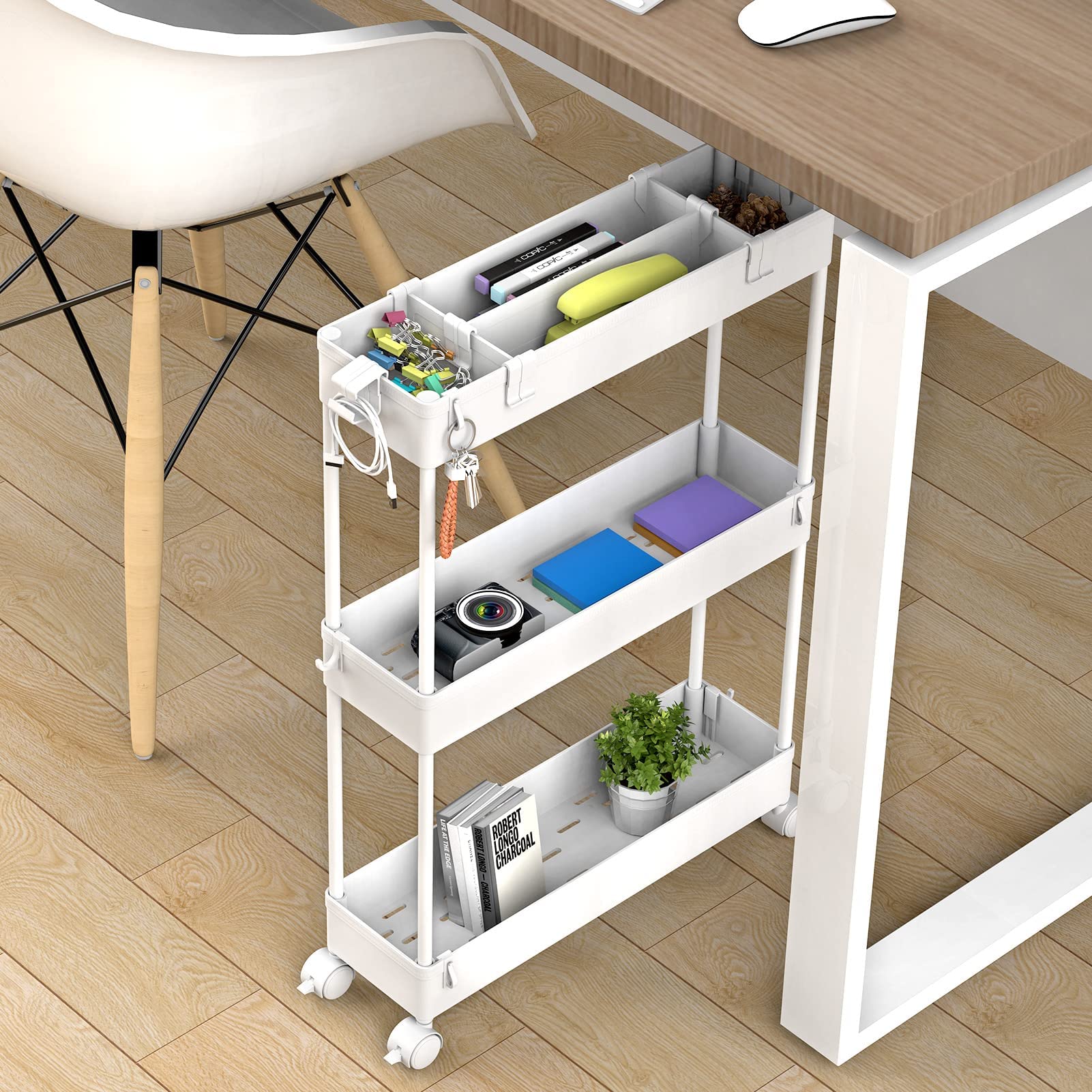SPACELEAD Slim Storage Cart 3 Tier,Bathroom Organizer Rolling Utility, Mobile Shelving Unit Slide