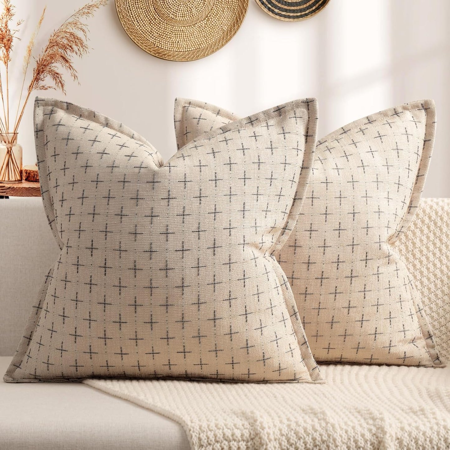 ZWJD Pillow Covers 20x20 Set of 2 Soft Polyester Textured Pillow Covers with Stylish Flange Edge Cozy Farmhouse Throw Pillows for Couch Bed Sofa Living Room