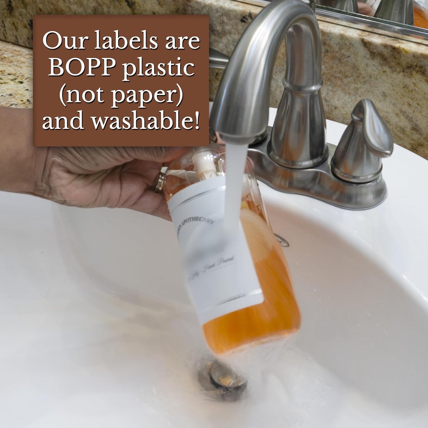 Refillable Clear PET Plastic 16 oz Body Wash Bottle with Oil Rubbed Bronze Pump Dispenser - Chrome Accent Waterproof Labeled Bottle