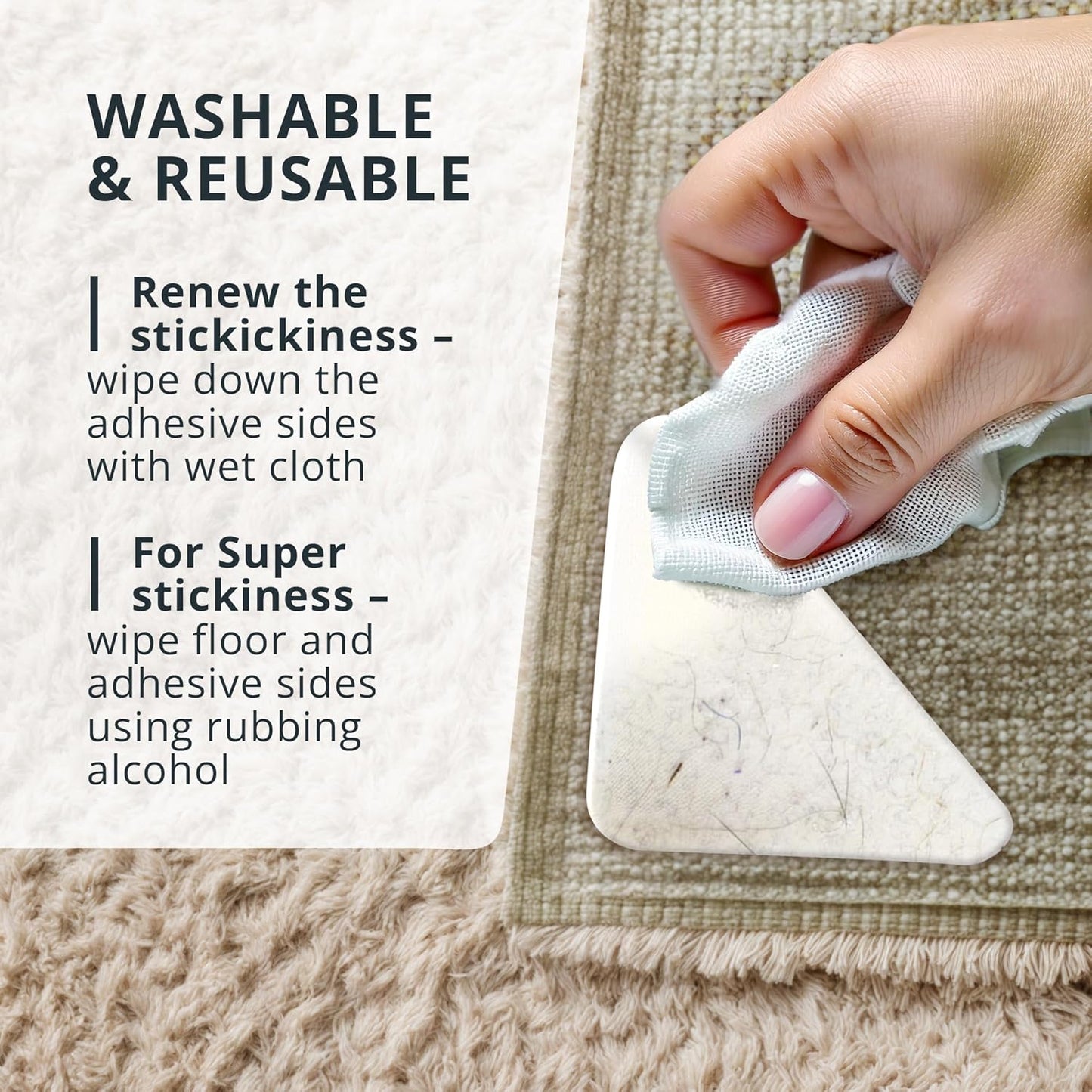 X-Protector Rug Tape - 12 Pcs Set - White Anti-Slip & Anti-Curling Carpet Tape for Hard Floors - Premium Rug Pad Gripper - Ideal Carpet Corner Grippers to Keep Your Carpet in Place & Make Corners Flat