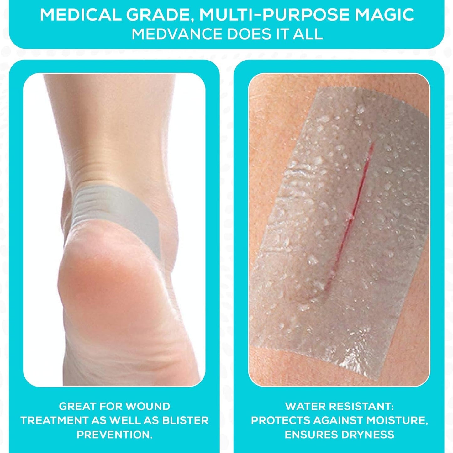 Medvance Cuttable Soft Silicone Tape - Waterproof Breathable Tape for All Skin Types - Easy Apply Non Stick Tape for Wounds - Adhesive Silicone Bandages for Blisters (3 Pack, 5 Feet Rolls)