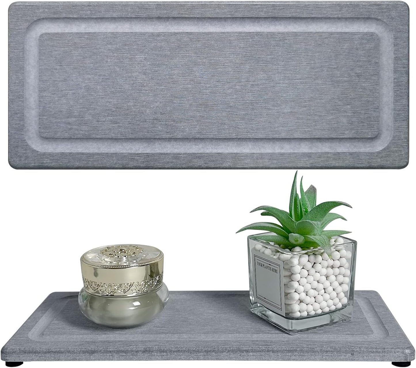 2 PCS Water Absorbing Stone Trays for Bathroom Sink & Kitchen Counter, Fast-Drying Diatomite Sink Coasters, Vanity Tray, Hand Soap Holder with Anti-Skid Pads (11" x 4.7" Gray)