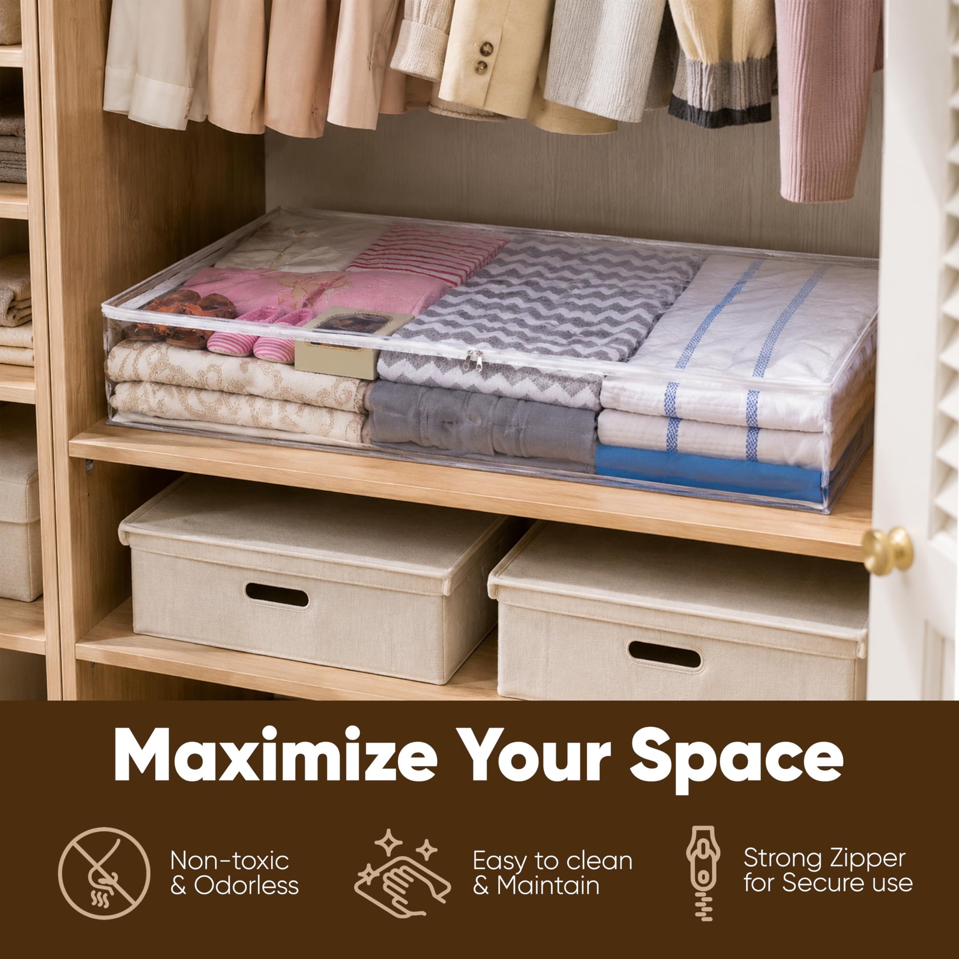 Masirs Clear Underbed Storage Bag, Durable Vinyl Material to Shield Your Contents from Dust, Dirt