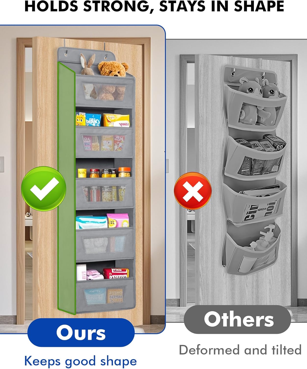 Meolsaek Over the Door Organizer,46lbs Load and Anti-Tilt Design，5 Tier Behind the Door Storage 5 Side Pockets，Perfect for Closet Organizers, Bathroom Storage