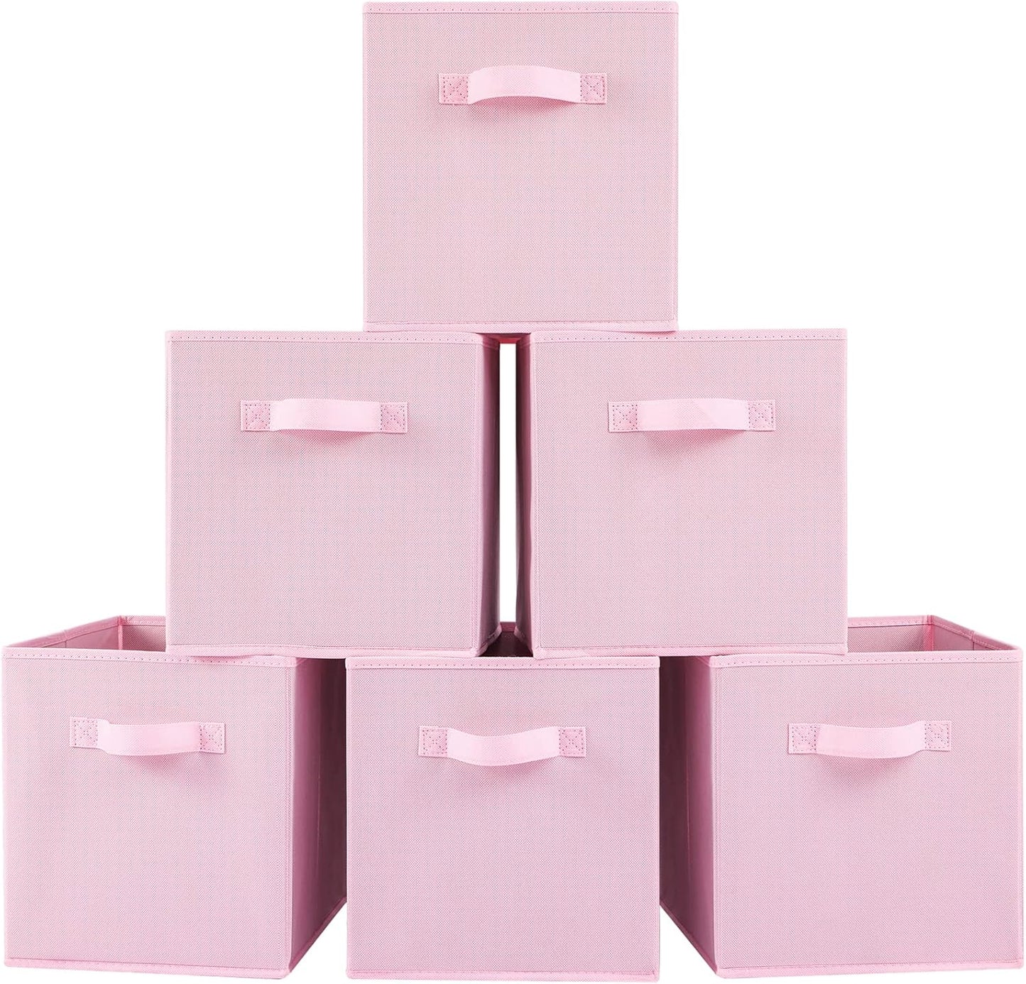 Stero 13x13x13 Inch Fabric Storage Bins 6 Pack Fun Colored Durable Storage Cubes with Handles Foldable Cube Baskets for Home, Kids Room, Closet and Toys Organization Pink