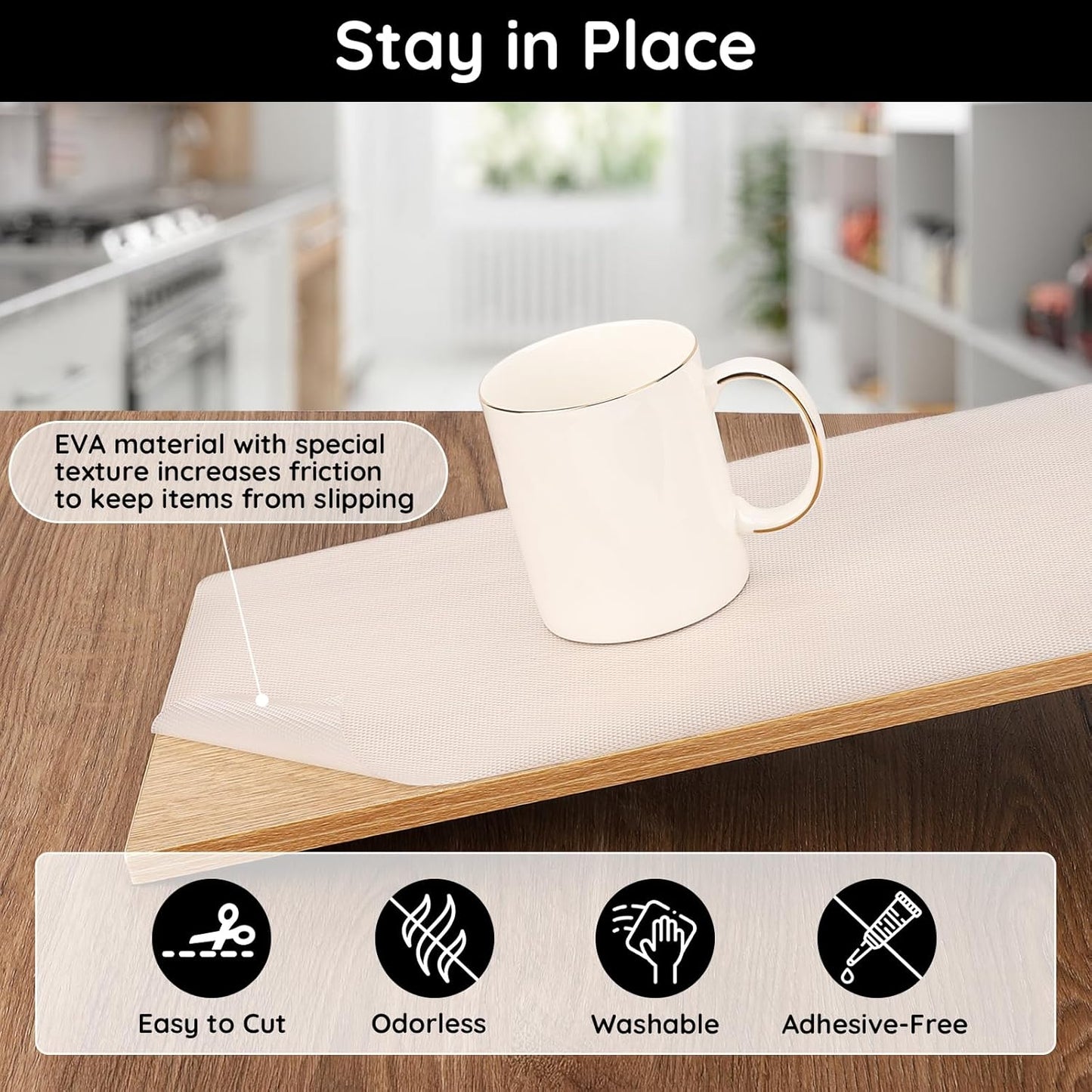 Kitchen Shelf Liner, 11.8" W x 118" L x 0.02" T, Cabinet Liners for Shelves Non Slip, Non-Adhesive for Home and Kitchen Cabinets, Drawer, Refrigerator, Dresser, Cupboard, RV (Argyle)