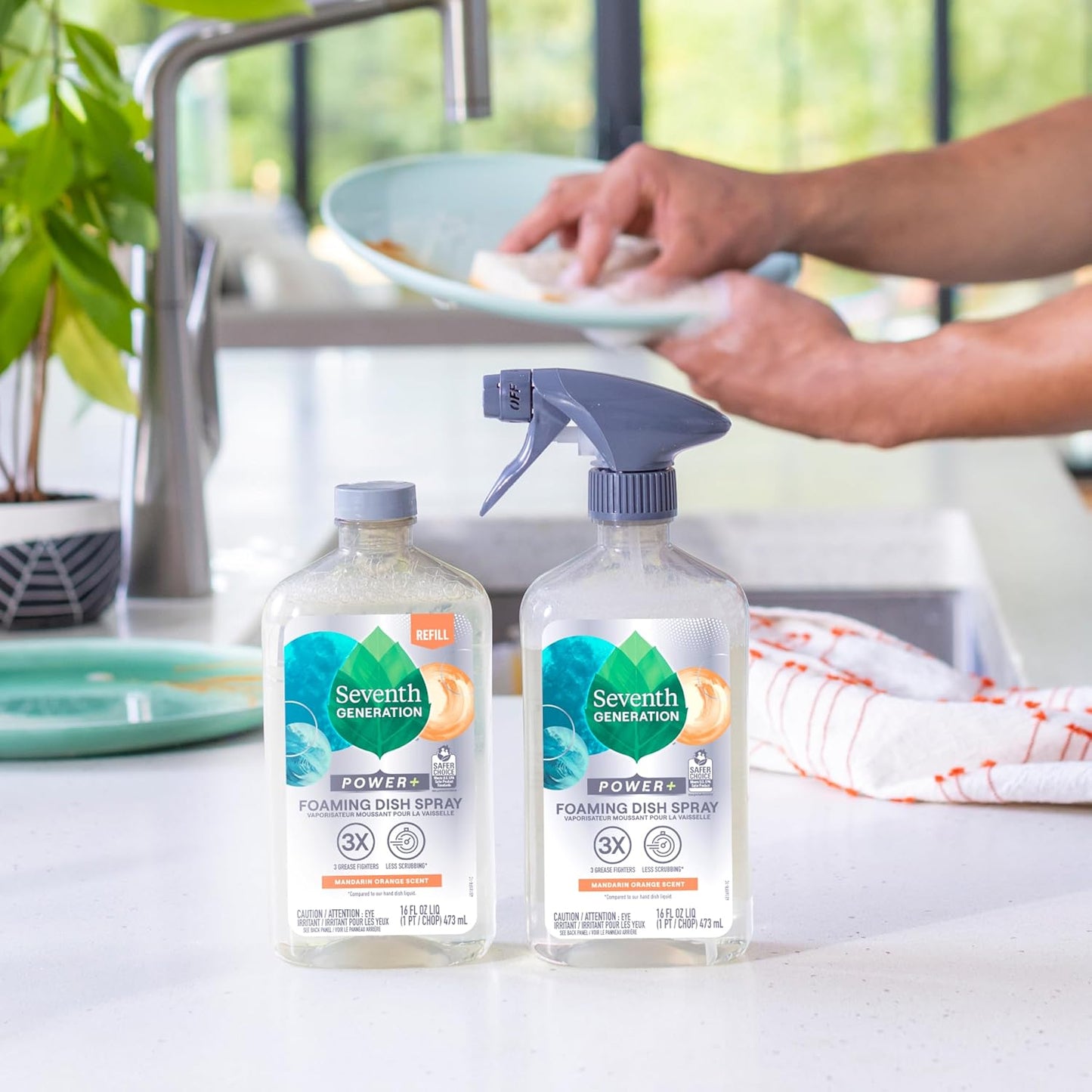 Seventh Generation Foaming Dish Spray, Power+ Mandarin Orange, 3 Powerful Grease Fighters, 16 Fl Oz