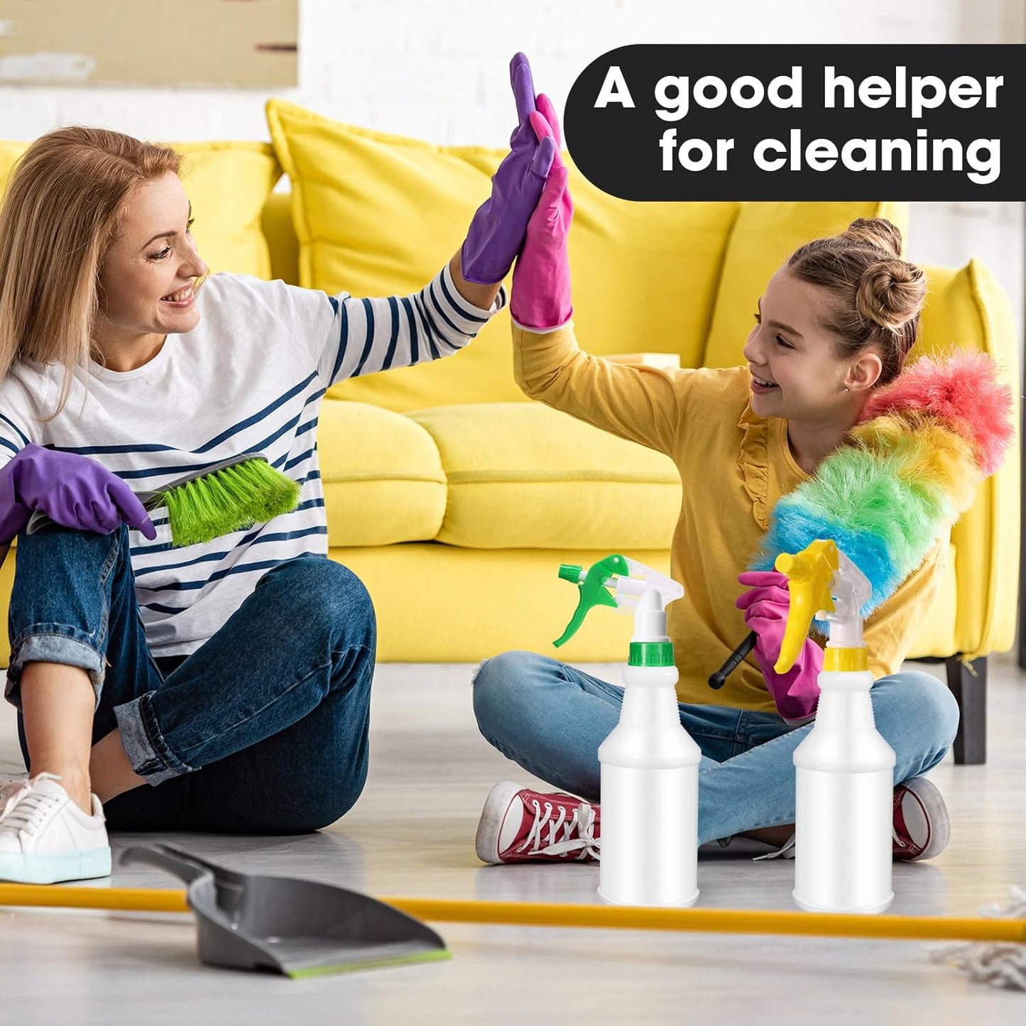 Eccliy 12 Pcs 16 Oz Plastic Spray Bottle, Adjustable Empty Reusable Sprayer for Cleaning, Planting, Water, Bathroom and Kitchen, BBQ, Commercial and Residential(Green, Yellow,Original)