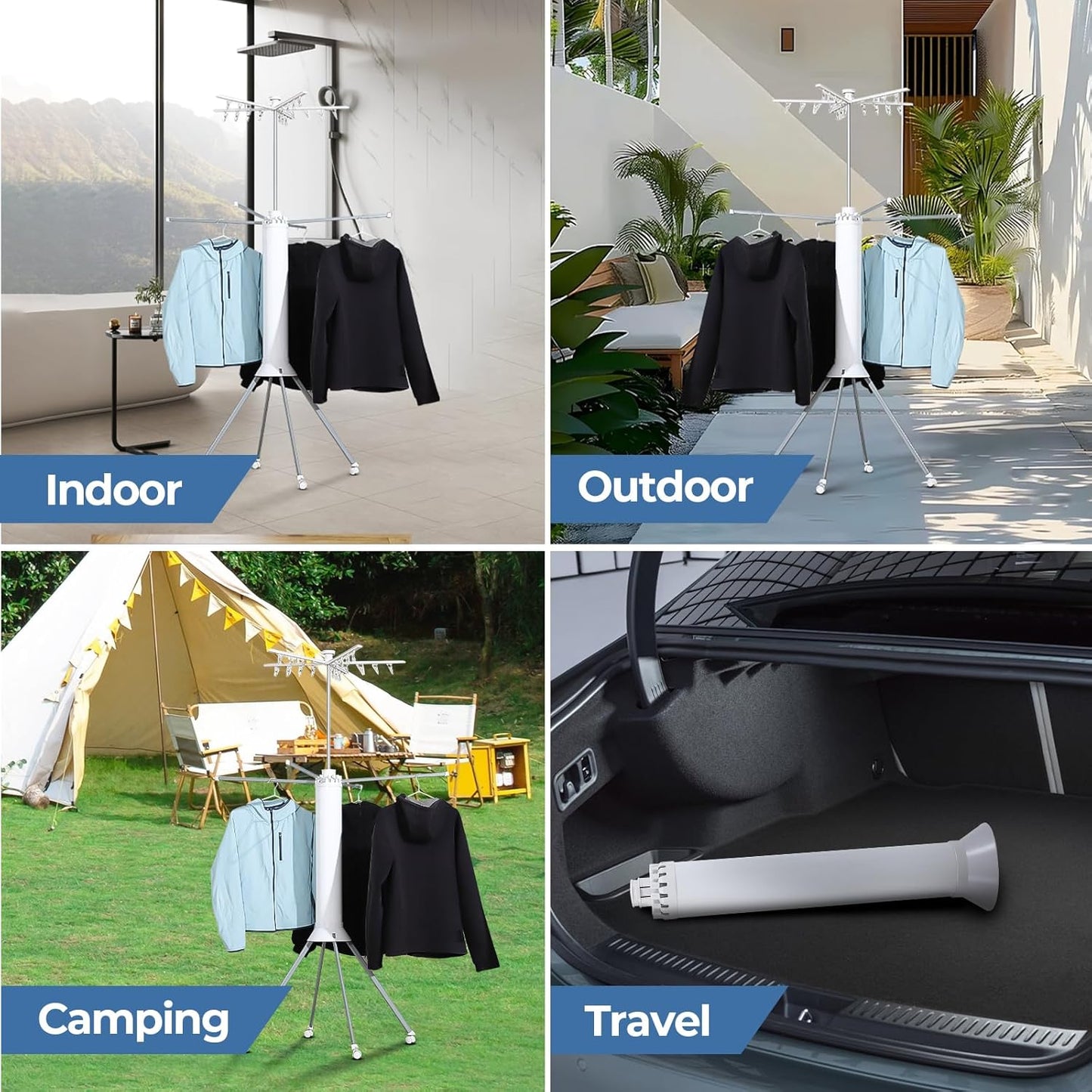 GCCSJ 4-Legged 2 Tier Folding Portable Octopus Style Clothes Drying Rack with Wheels,Laundry Drying Rack Collapsible for Indoor Outdoor Use