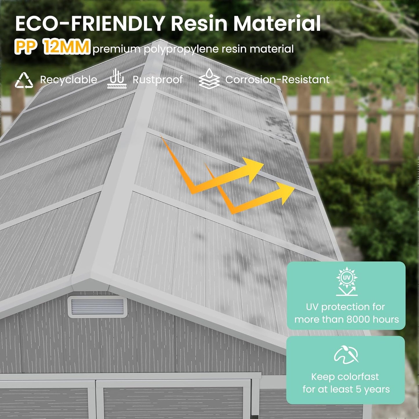 UDPATIO Outdoor Storage Shed 7.5x10.7 FT, Grey & White Resin & Steel Shed with Lockable Door for Backyard, Patio, Lawn