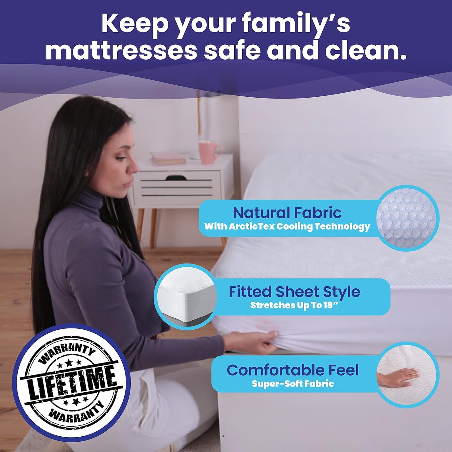 Queen Size Waterproof Cooling Mattress Protector by Slumberfy - Premium Skin-Safe Cover, Natural Fabric with ArcticTex Technology, Noiseless Quilted Mattress Cover – 60x80 in.