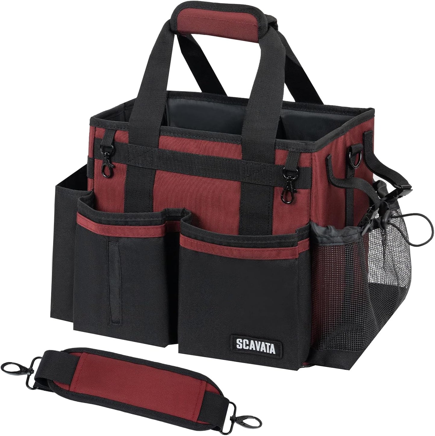 Compact Wearable Cleaning Caddy, Small Cleaning Caddy Supplies Organizer with Handle & Shoulder Straps for Housekeepers, Under Sink & Car Cleaning Tool Organizers Bag (AncoraRed)