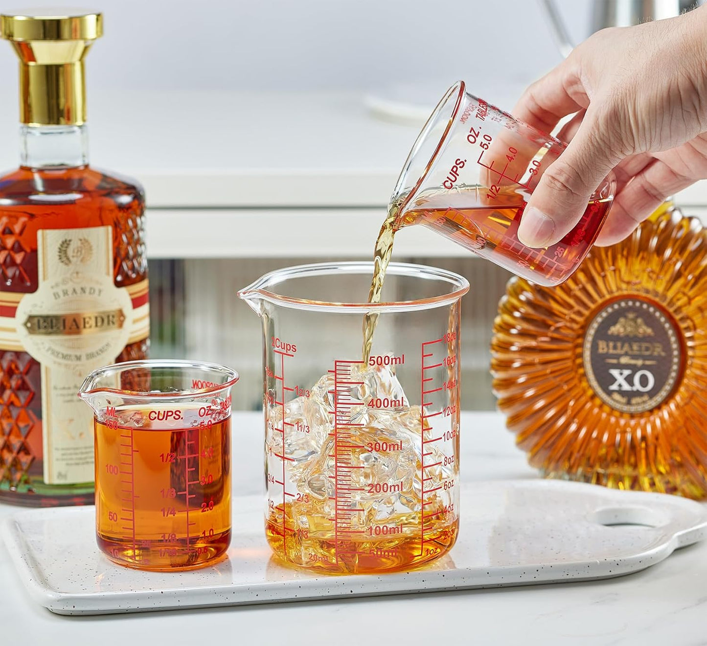 High Borosilicate Glass Measuring Cup-V-Shaped Spout，Glass Measuring Beaker for Kitchen or Restaurant, Easy to Read, 150 ML (5 Oz)-Pack of 2