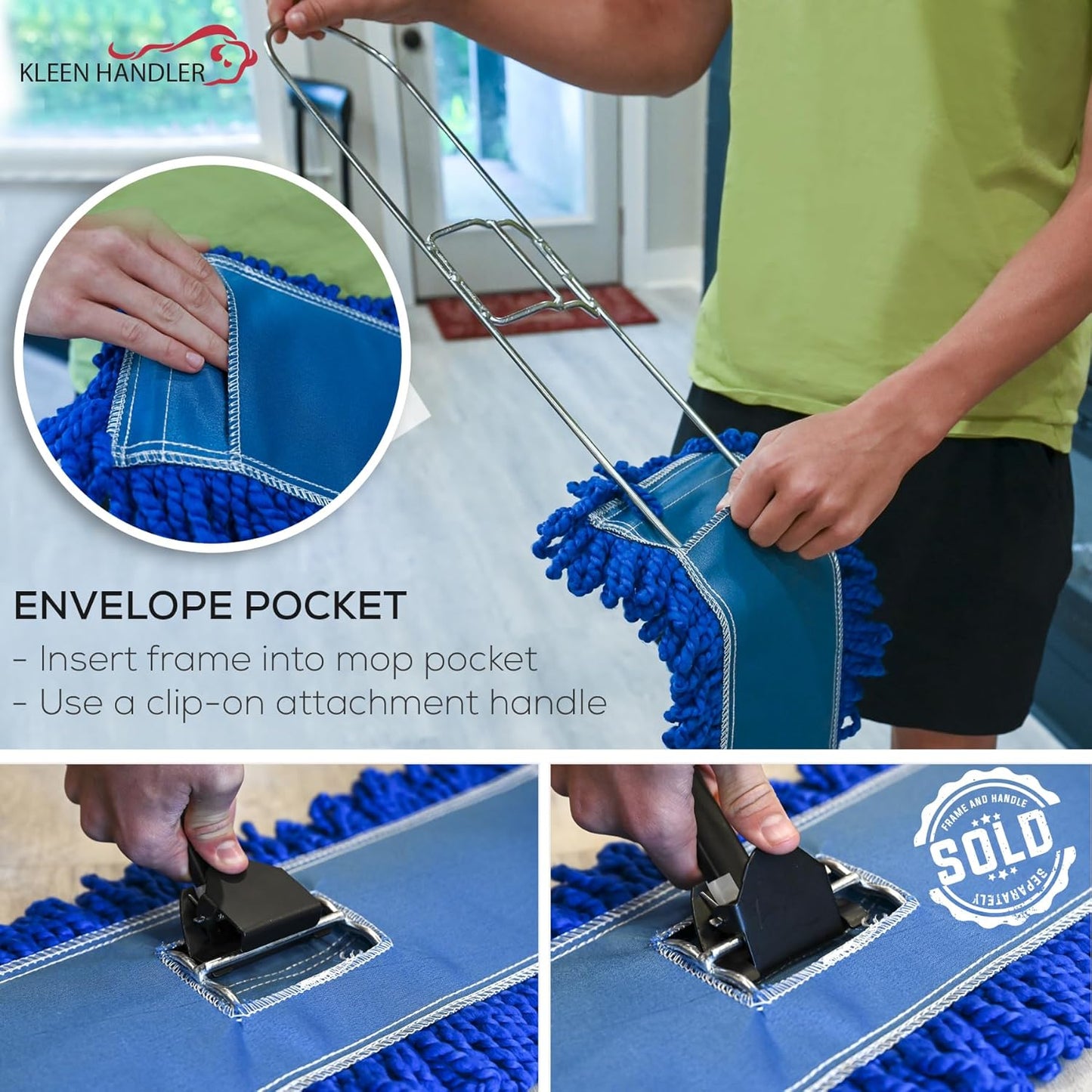 KLEEN HANDLER 36 Inch Microfiber Dust Mop, Large Washable Commercial Mop Head Replacement, Sweeper, Janitorial Supplies, Blue