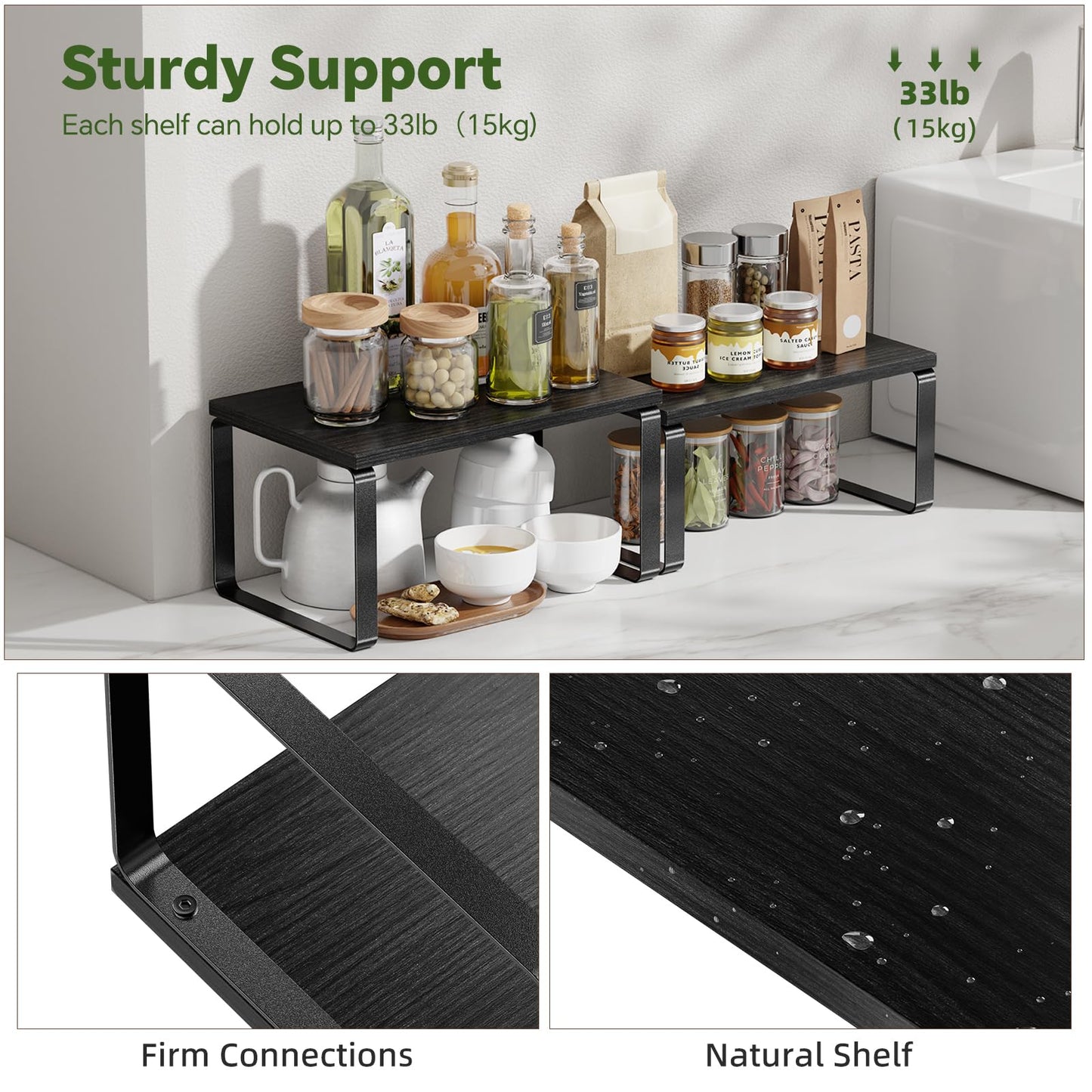 Simple Trending Cabinet Organizer Shelf, Set of 2 Stackable Kitchen Counter Shelves, Expandable