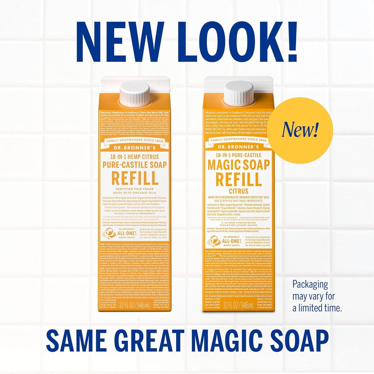 Dr. Bronner's Magic Soap-Pure-Castile Liquid Refill (Citrus, 32 ounce, 2-Pack) - Made with Regenerative Organic Certified Oils, For Body, Hair, Laundry, Pets & Dishes - Concentrated, Vegan, Non-GMO