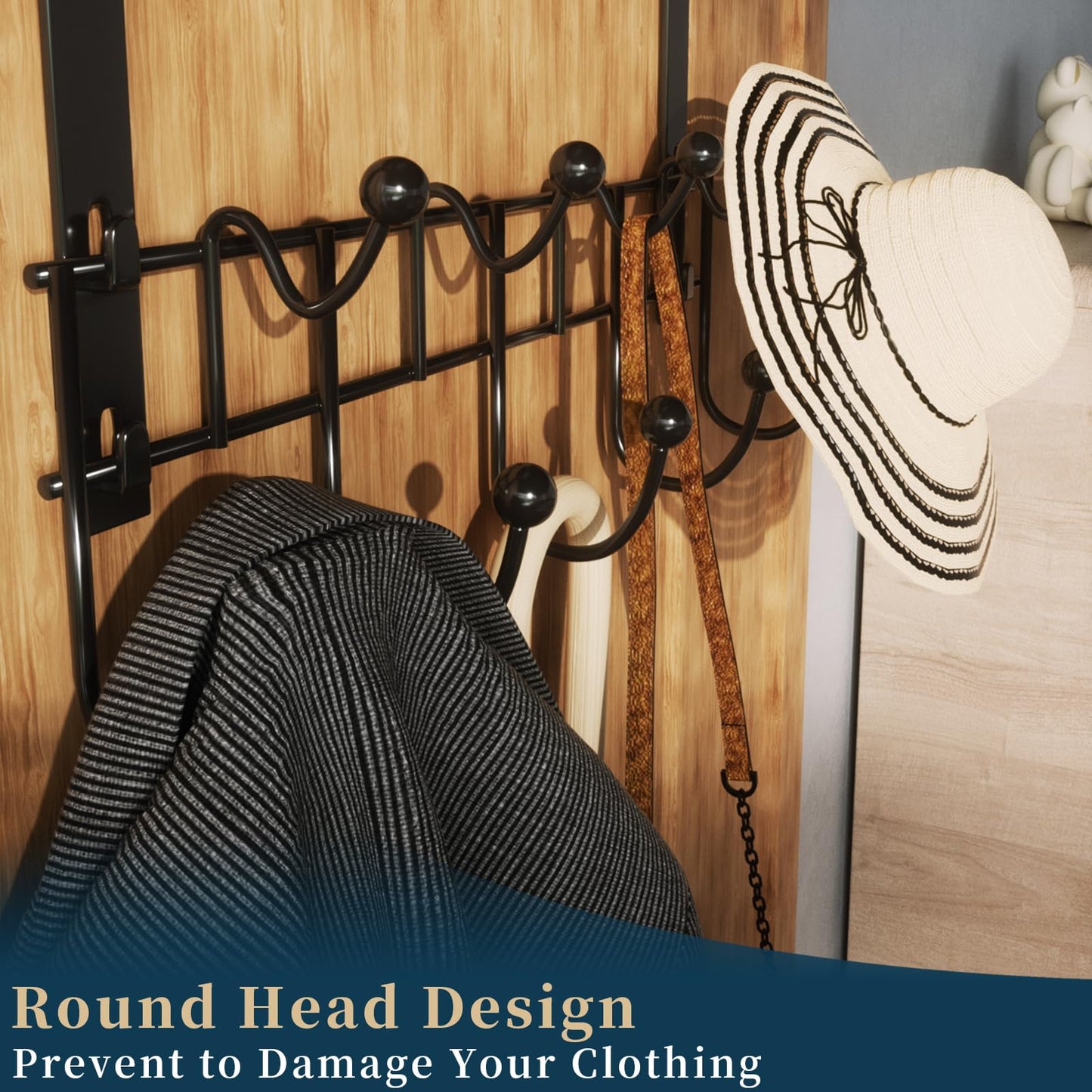 Consumest Over The Door Hooks Organizer - 3 Tier Door Hanger with 9 Coat Hooks & 2 Mesh Basket