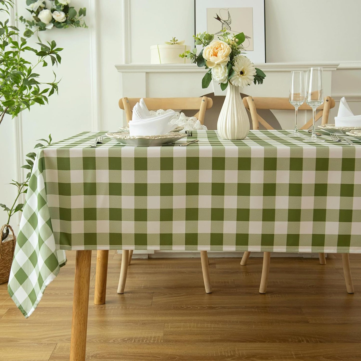 Classic Gingham Plaid Tablecloth Fabric - Rectangular 58x102 Inch Water Resistant Checked Table Cloth for Indoor/Outdoor Use - Table Cover for Kitchen, Picnics, Gardens, and Parties