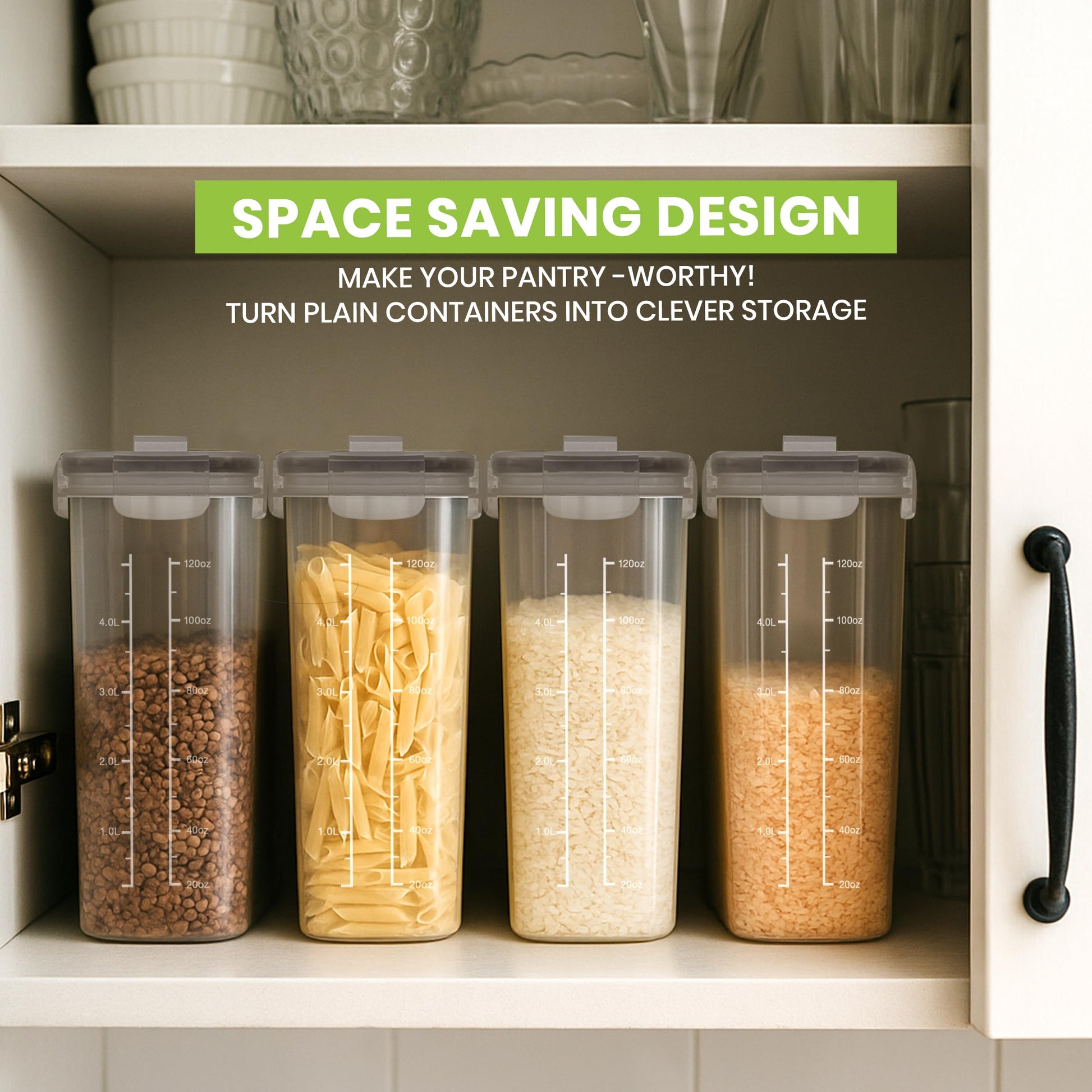 Utopia Kitchen Cereal Containers Storage Set with Lids, 4 Pack, 4L, Clear