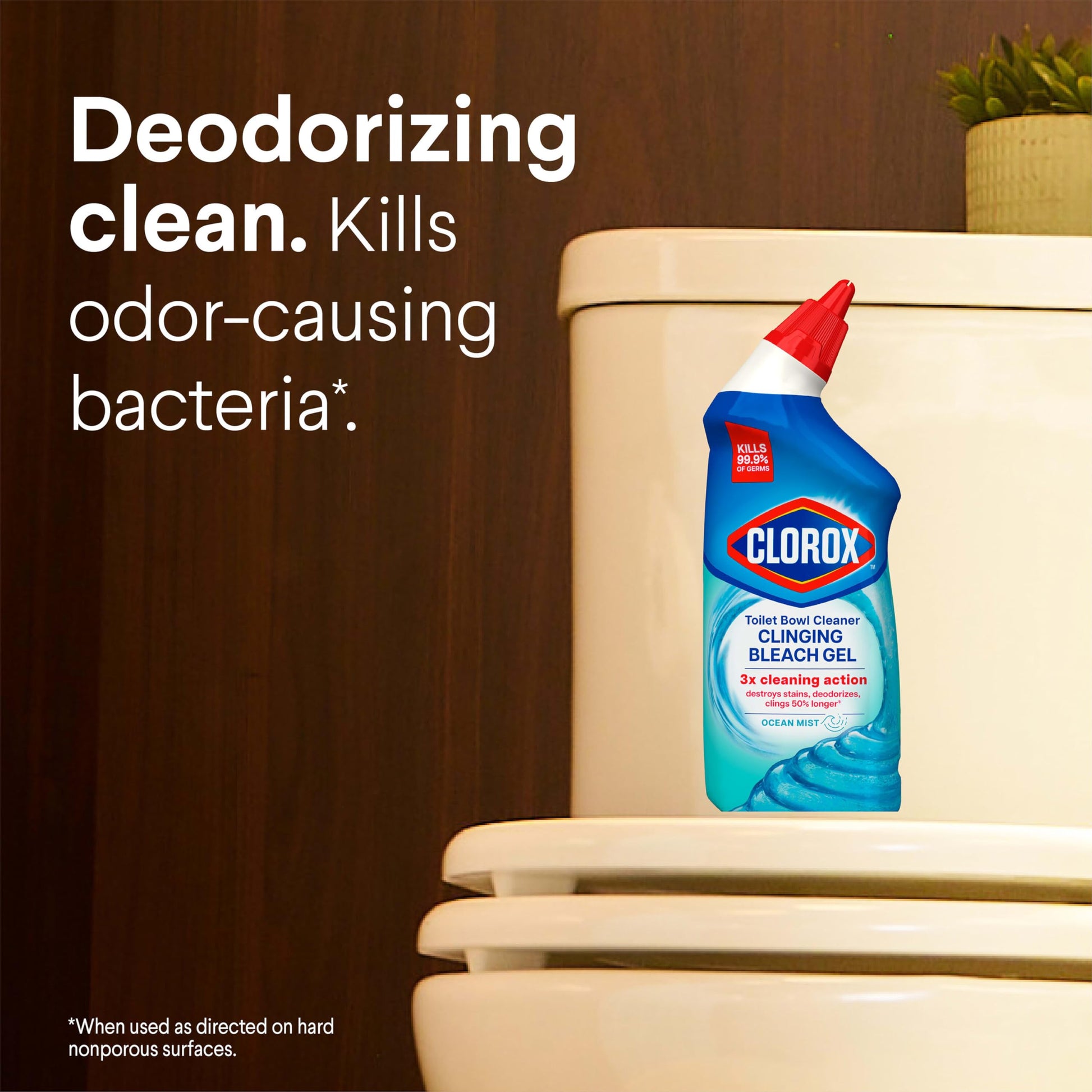 Clorox Toilet Bowl Cleaner Clinging Bleach Gel, Kills 99.9% of Bacteria and Viruses, Ocean Mist, 24