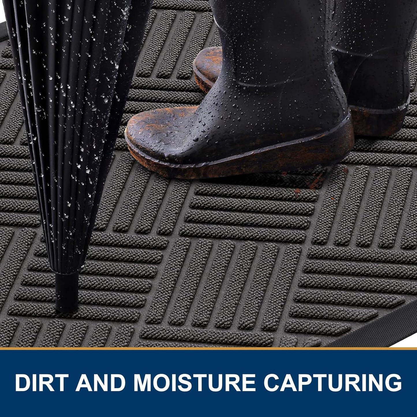 Smiry Front Door Mat Outside Entrance, Heavy Duty Outdoor Indoor Natural Rubber Doormat, Non Slip, Trap Dirt and Moisture, Easy Clean, Low Profile Patio Porch Entryway Mat, 59x23, Grey