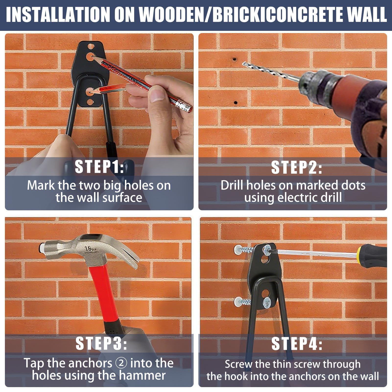 KOFANI Steel Garage Storage Hooks - 16 Pack Anti-Slip Coating, Heavy Duty Wall Mount Hooks for