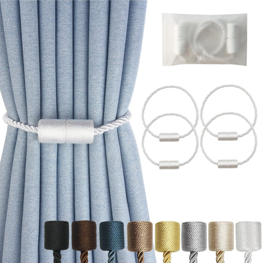 Magnetic Curtain Tiebacks 4 Pack White Curtain Rope Tieback Curtain Holders for Drapes Modern Tie