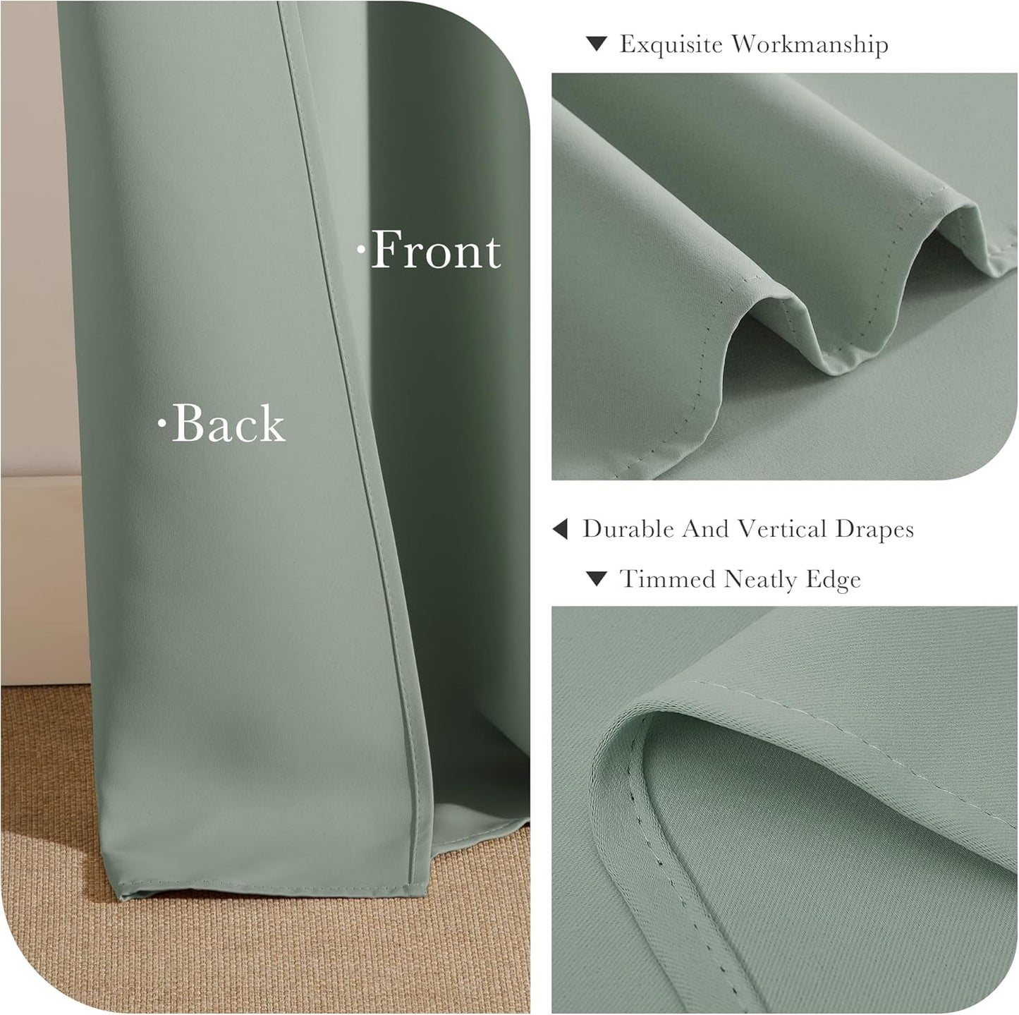 PONY DANCE Sage Green Kitchen Curtains 45 inch Length, Thermal Insulated Tailored Curtains Privacy Drapes for Nursery/Baby Room, Black, 42 x 45 inch, Set of 2