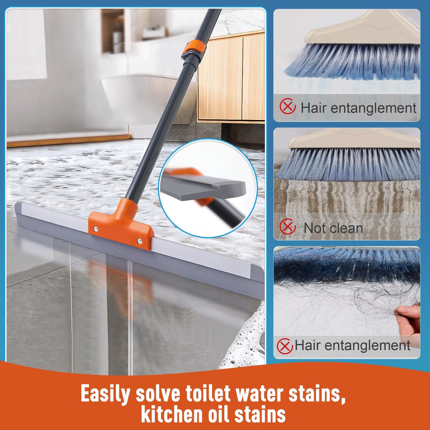 CLEANHOME Rubber Floor Squeegee with Extendable Long Handle
