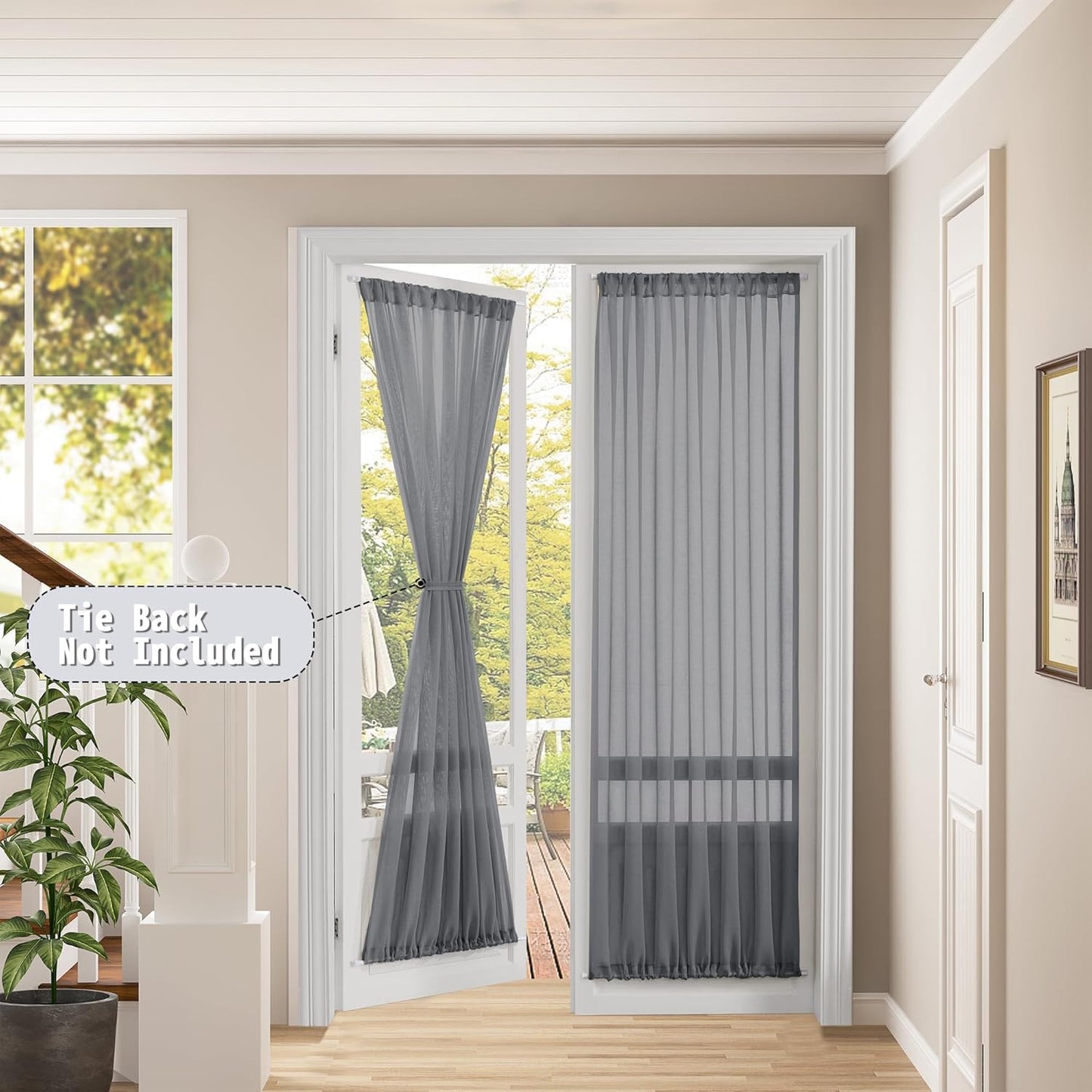 Tollpiz Sheer Door Curtain Closet Linen Textured Curtains Sheer Doorway Light Filtering Voile Patio Glass Door Rod Pocket Curtain French Door, 54 x 72 inches Long, Dark Grey, Set of 1 Panel
