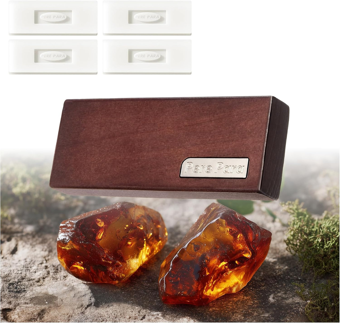 4 Refreshing Scent Bags Wood Car Air Freshener Vent Clip (Darkwood, Amber)- Natural Scent Diffuser for Car, Truck & SUV Premium Essential Oil Starter Kit Gift for Men & Women