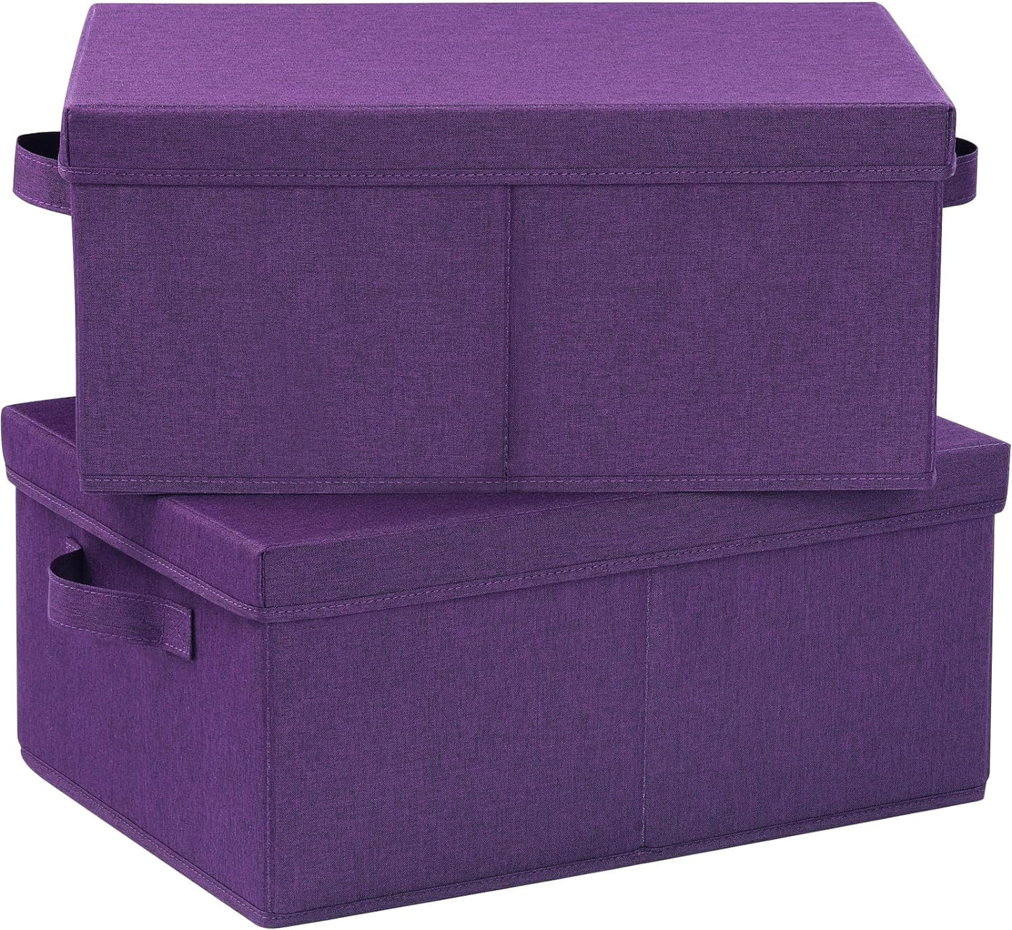 HOONEX Storage Bins with Lids for Organizing, Pack of 2, Storage Boxes with 2 Carry Handles and Sturdy Heavy Cardboard, 16.5" L x 11.8" W x 7.5" H for Shoes, Books, Clothes, Nursery, Dark Purple