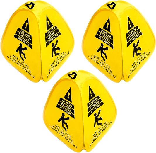 Kraken Sign Co - Pop-up Sign, Yellow 4-Sided Bilingual Trilingual English/Spanish/French Warning